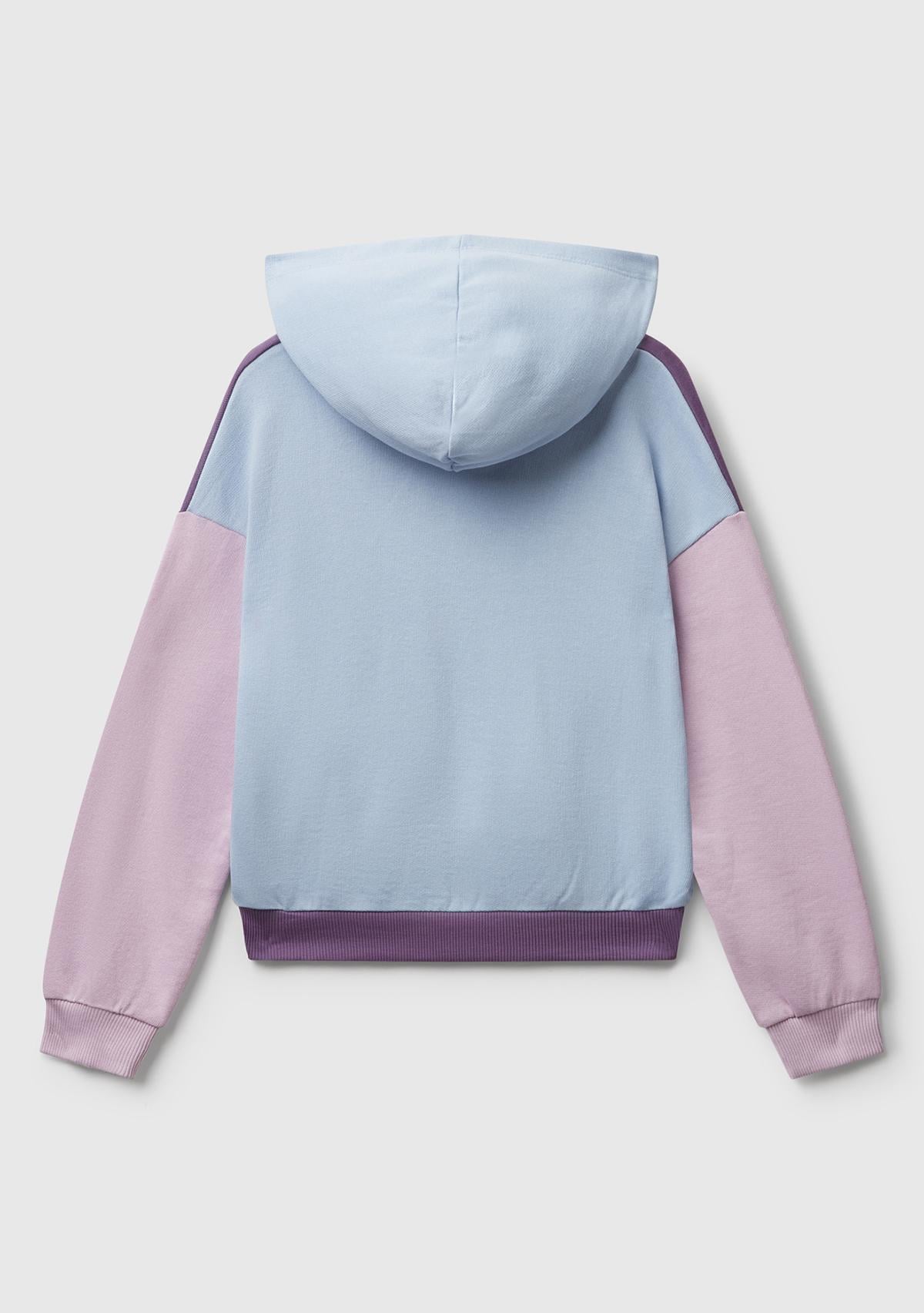 Kız Çocuk Mor-Mavi Önü Logo Baskılı Ribanalı Kapüşonlu Sweatshirt