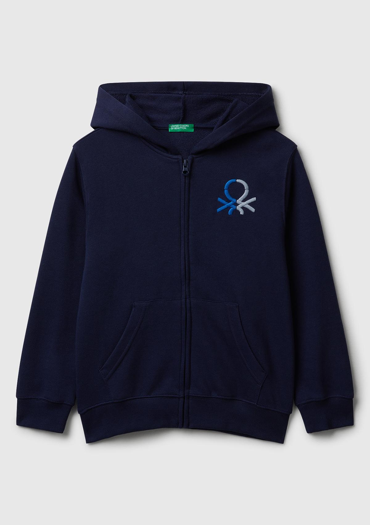 Erkek Çocuk Lacivert Önü Logo Detaylı Fermuarlı Kapüşonlu Sweatshirt