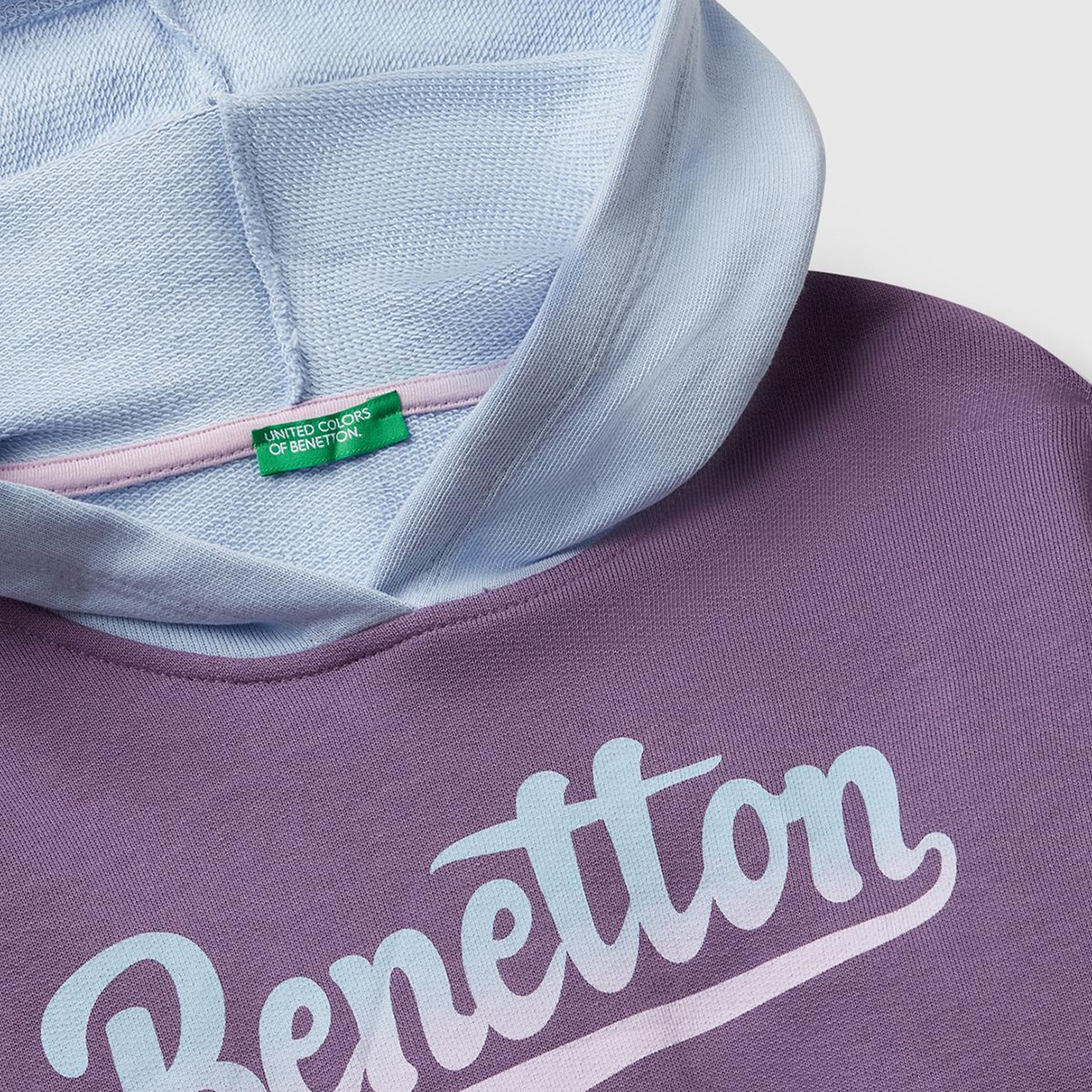 Kız Çocuk Mor-Mavi Önü Logo Baskılı Ribanalı Kapüşonlu Sweatshirt