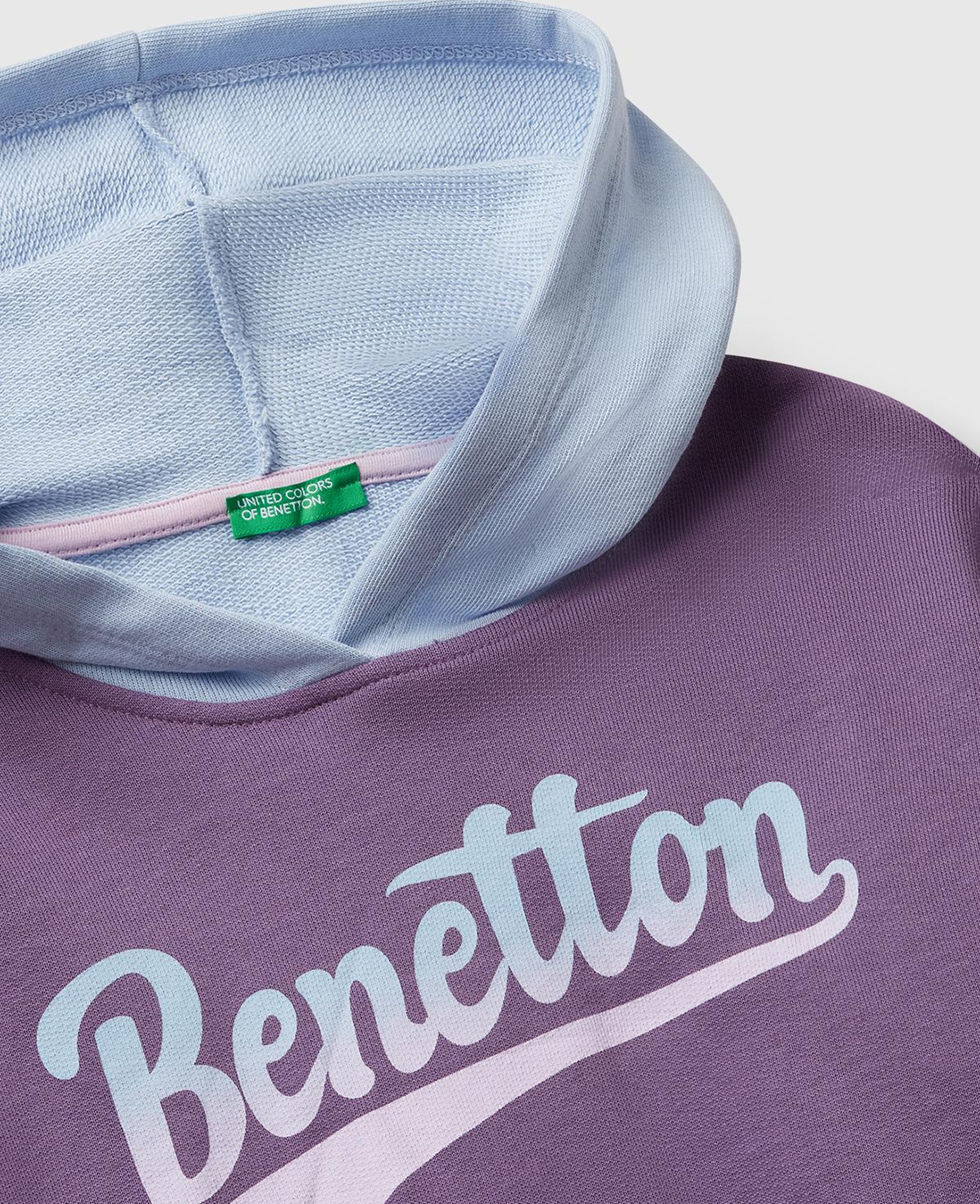 Kız Çocuk Mor-Mavi Önü Logo Baskılı Ribanalı Kapüşonlu Sweatshirt