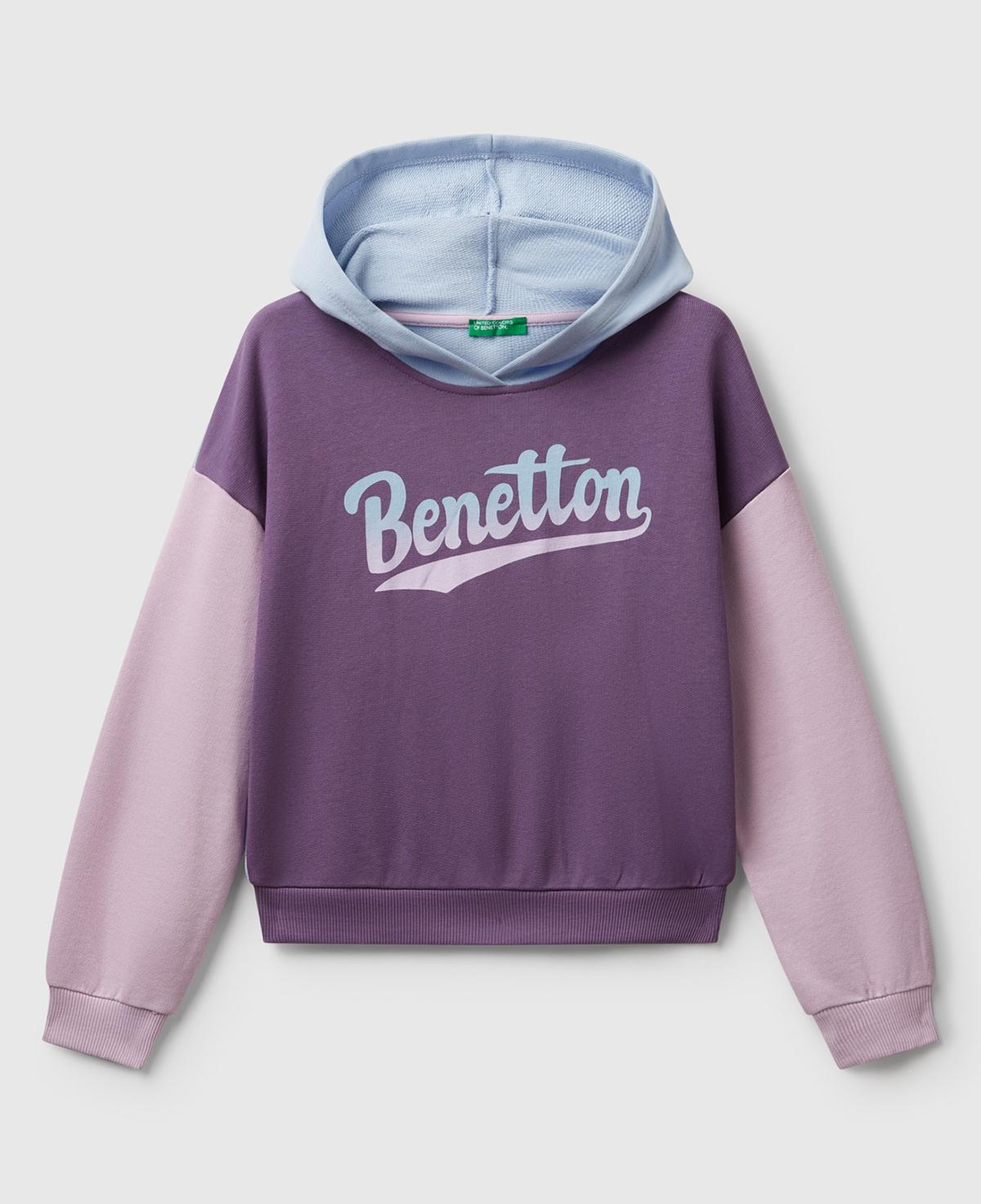 Kız Çocuk Mor-Mavi Önü Logo Baskılı Ribanalı Kapüşonlu Sweatshirt
