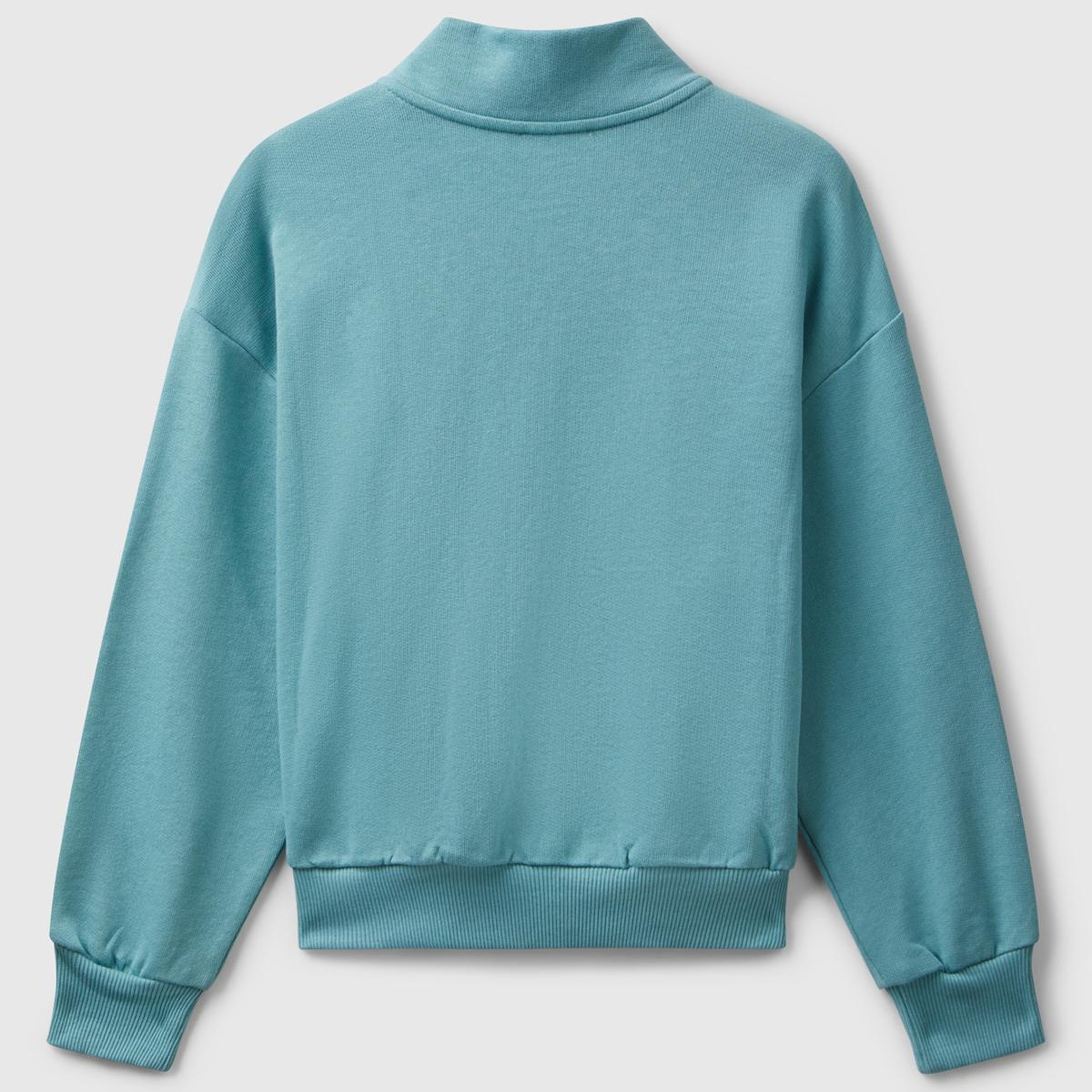 Kız Çocuk Su Yeşili Önü Logo Nakışlı Cepli Fermuarlı Dik Yaka Sweatshirt
