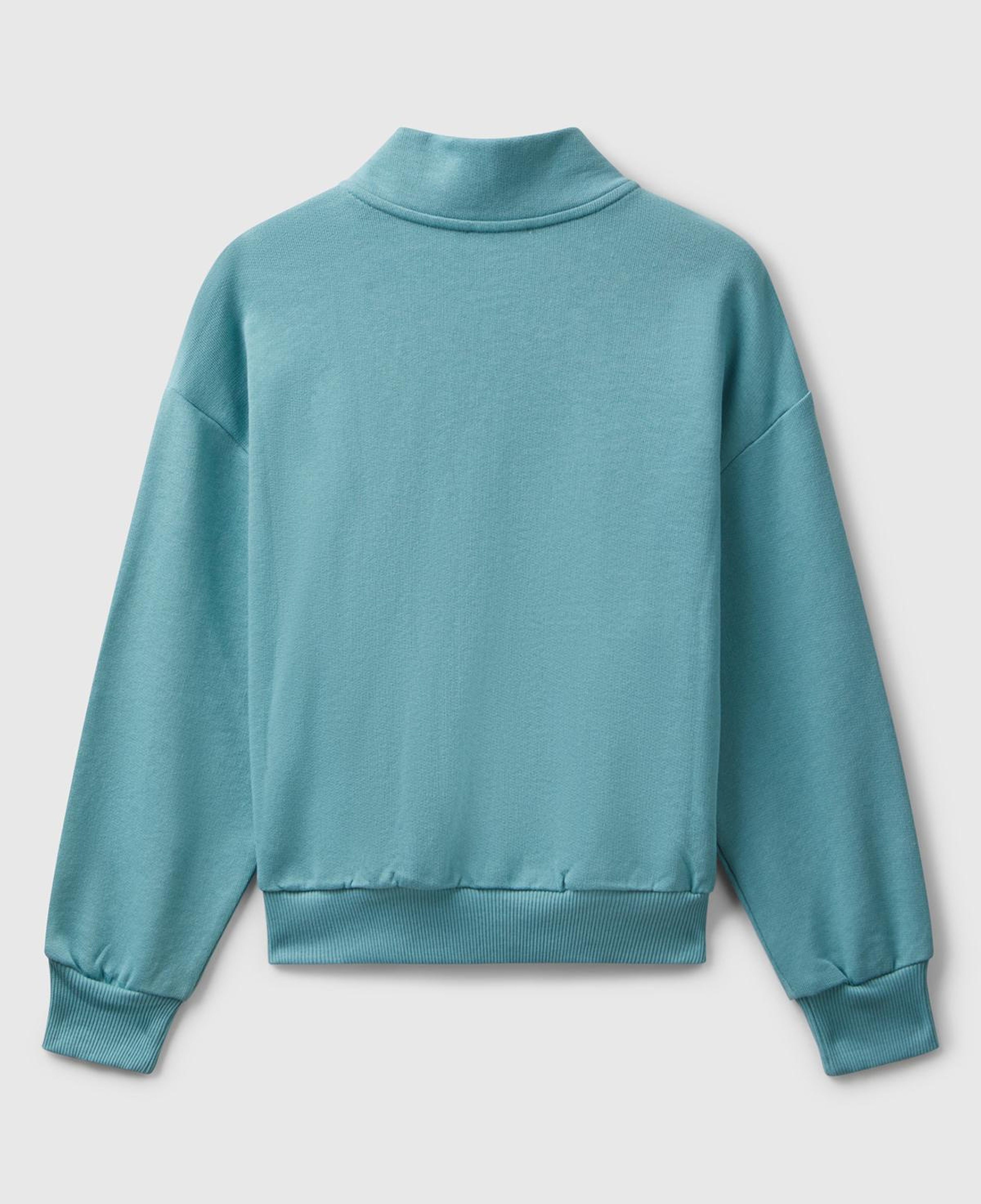 Kız Çocuk Su Yeşili Önü Logo Nakışlı Cepli Fermuarlı Dik Yaka Sweatshirt