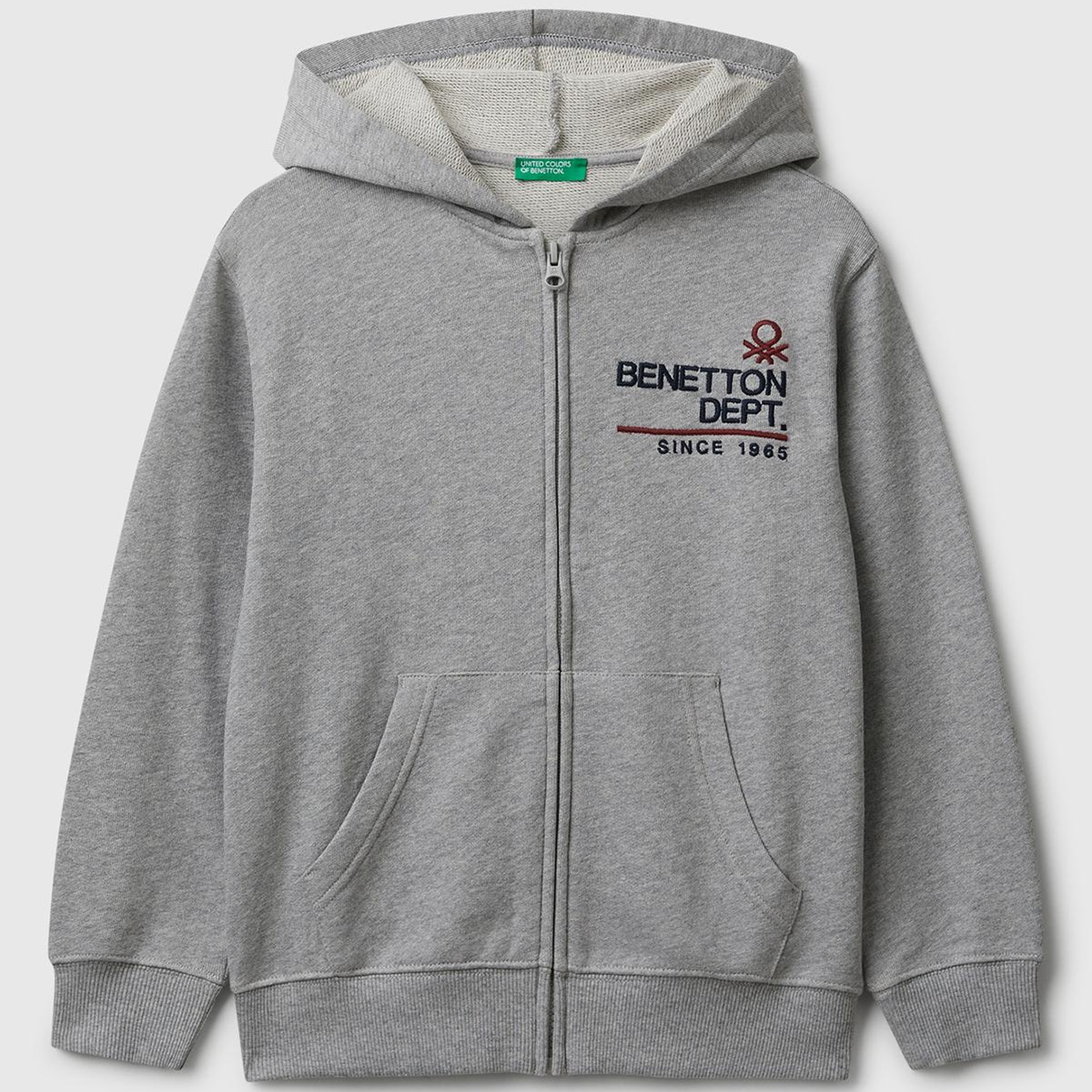 Erkek Çocuk Gri Melanj Önü Logo Detaylı Fermuarlı Kapüşonlu Sweatshirt