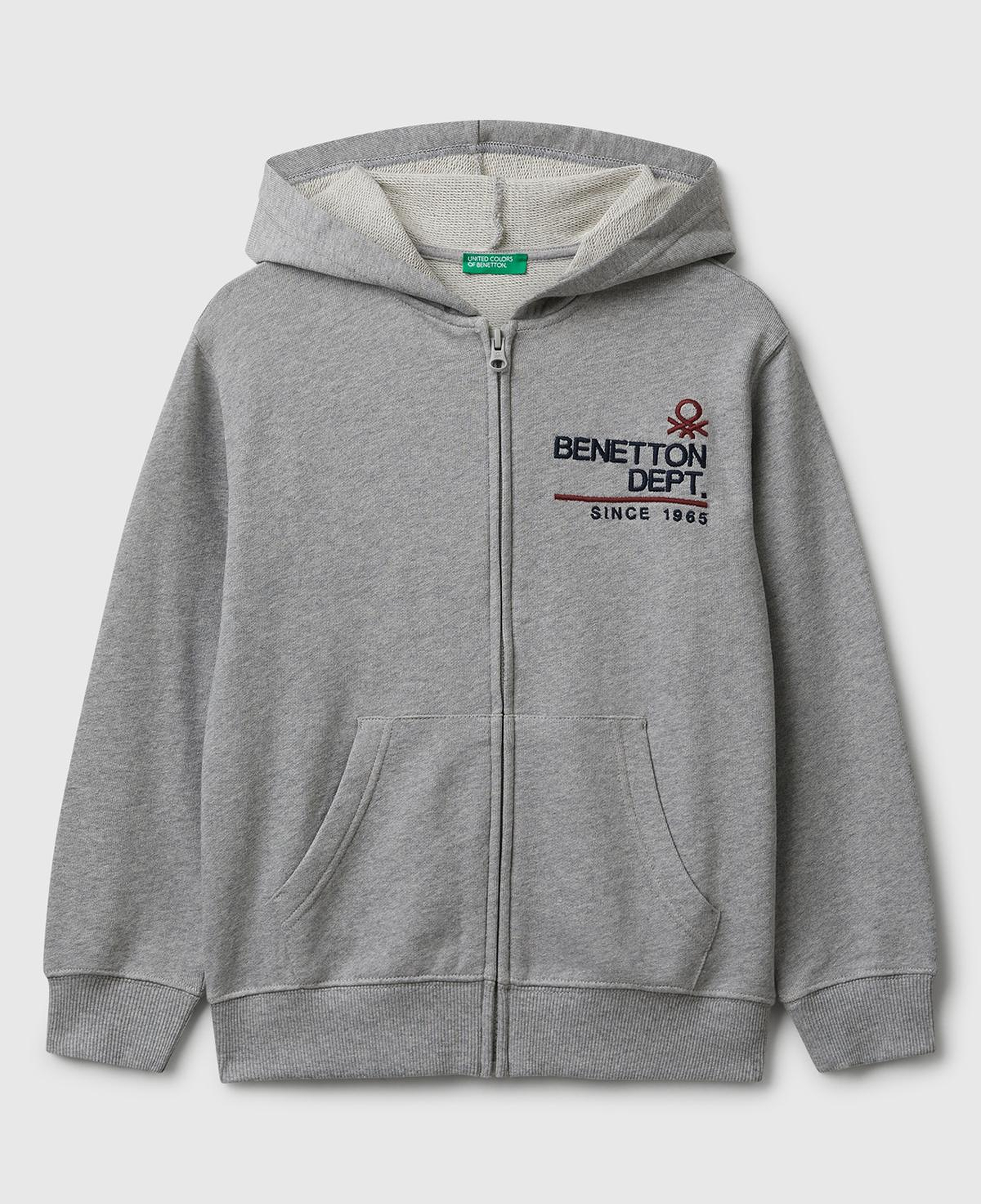 Erkek Çocuk Gri Melanj Önü Logo Detaylı Fermuarlı Kapüşonlu Sweatshirt