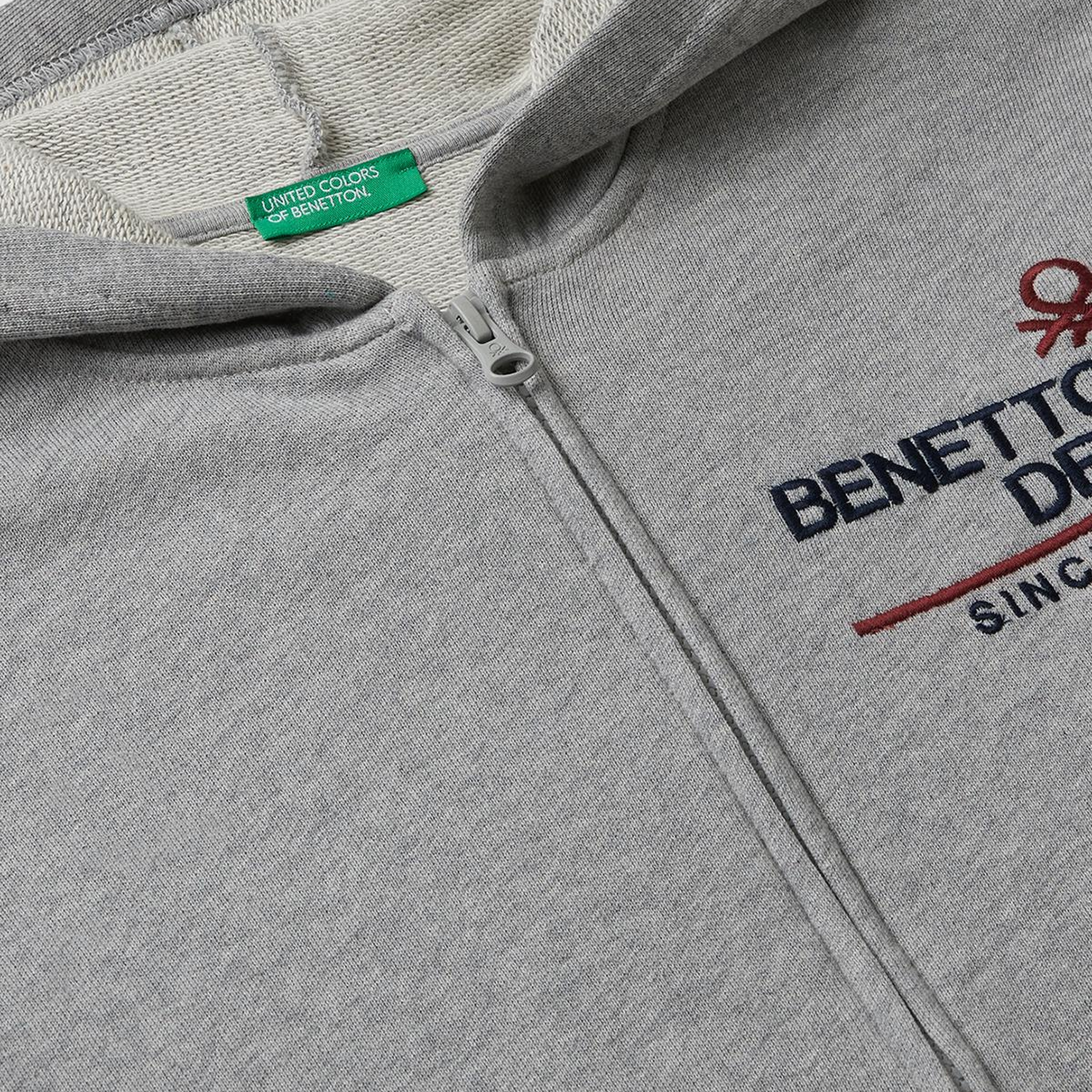 Erkek Çocuk Gri Melanj Önü Logo Detaylı Fermuarlı Kapüşonlu Sweatshirt