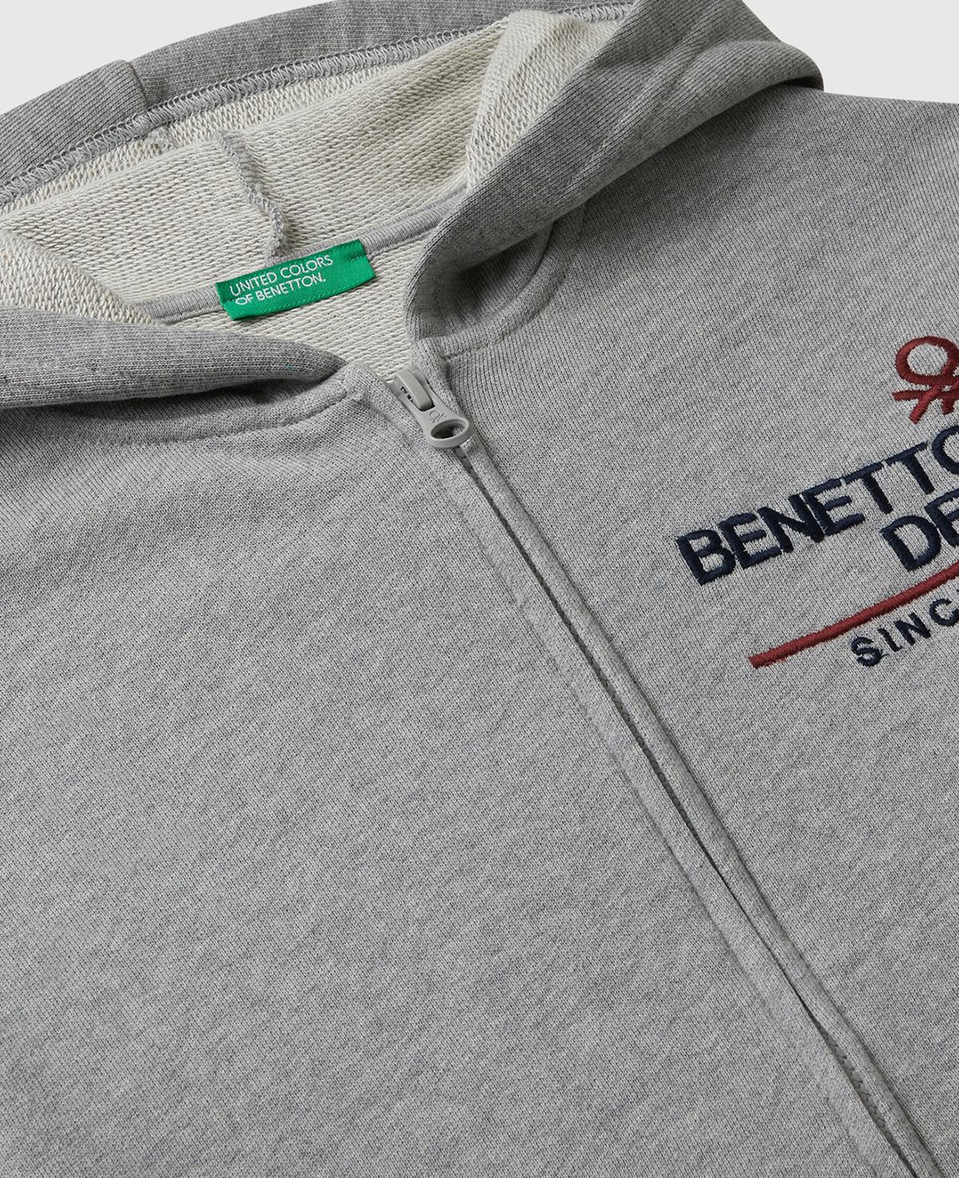 Erkek Çocuk Gri Melanj Önü Logo Detaylı Fermuarlı Kapüşonlu Sweatshirt