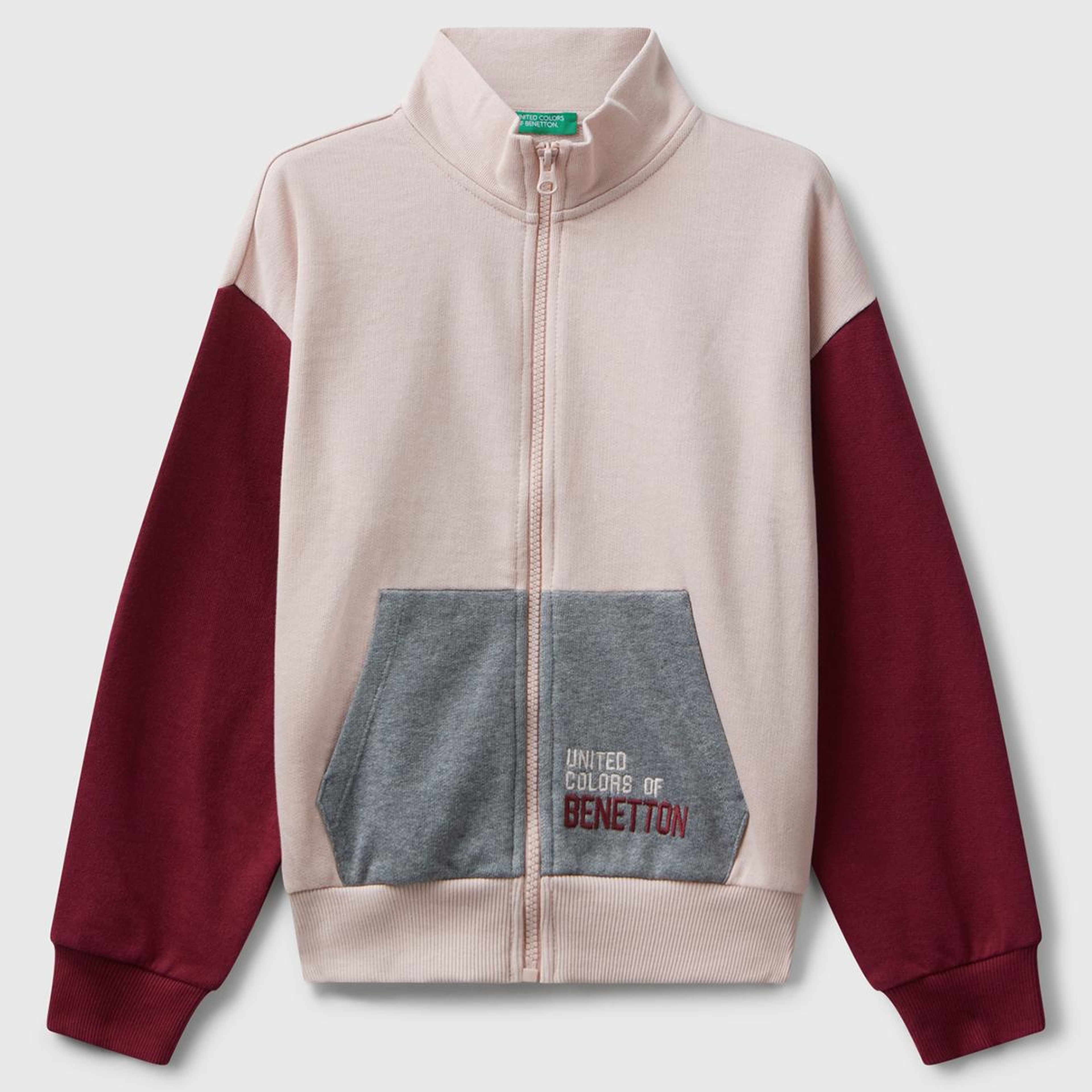 Kız Çocuk Pembe Mix Önü Logo Nakışlı Cepli Fermuarlı Dik Yaka Sweatshirt