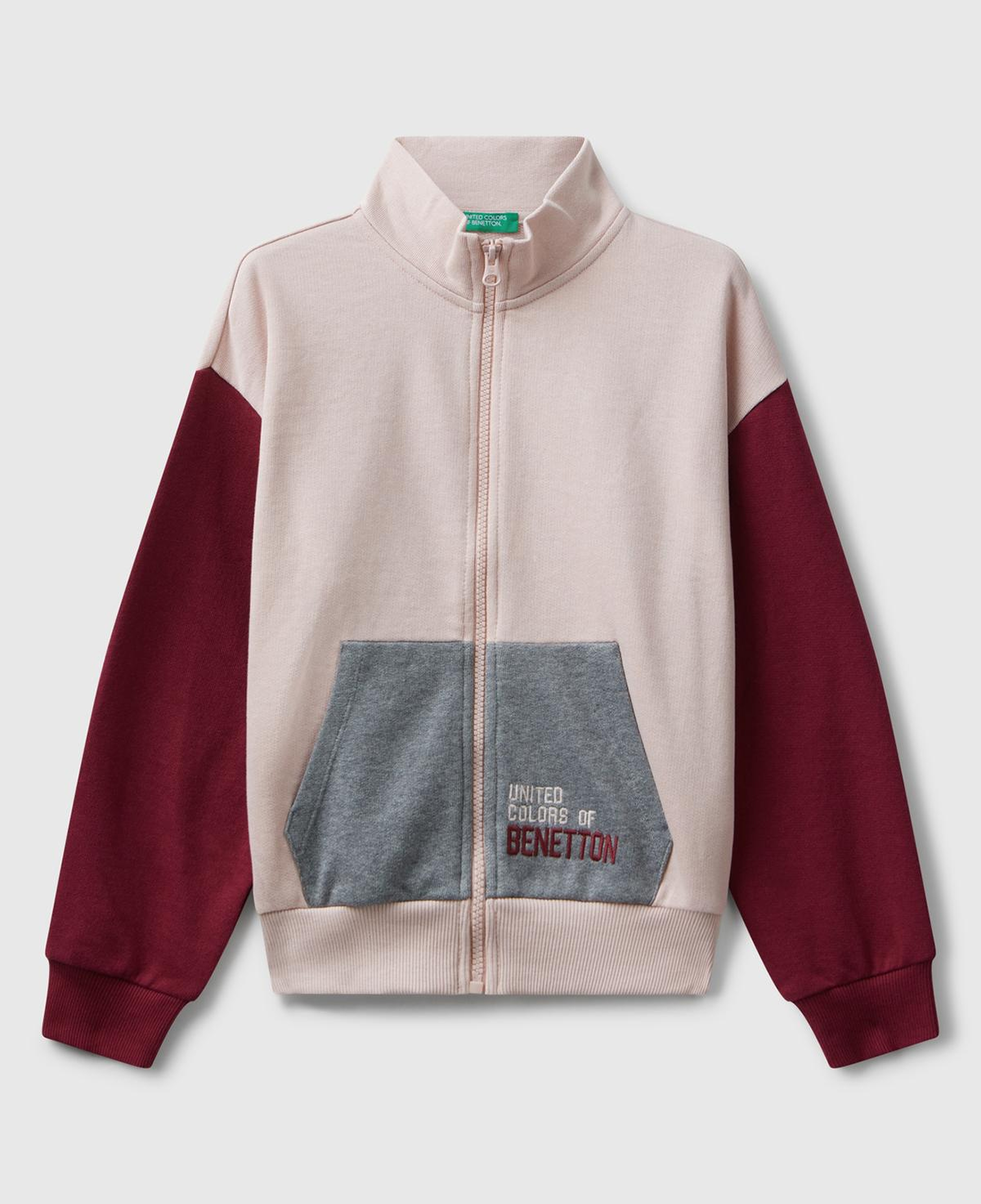 Kız Çocuk Pembe Mix Önü Logo Nakışlı Cepli Fermuarlı Dik Yaka Sweatshirt