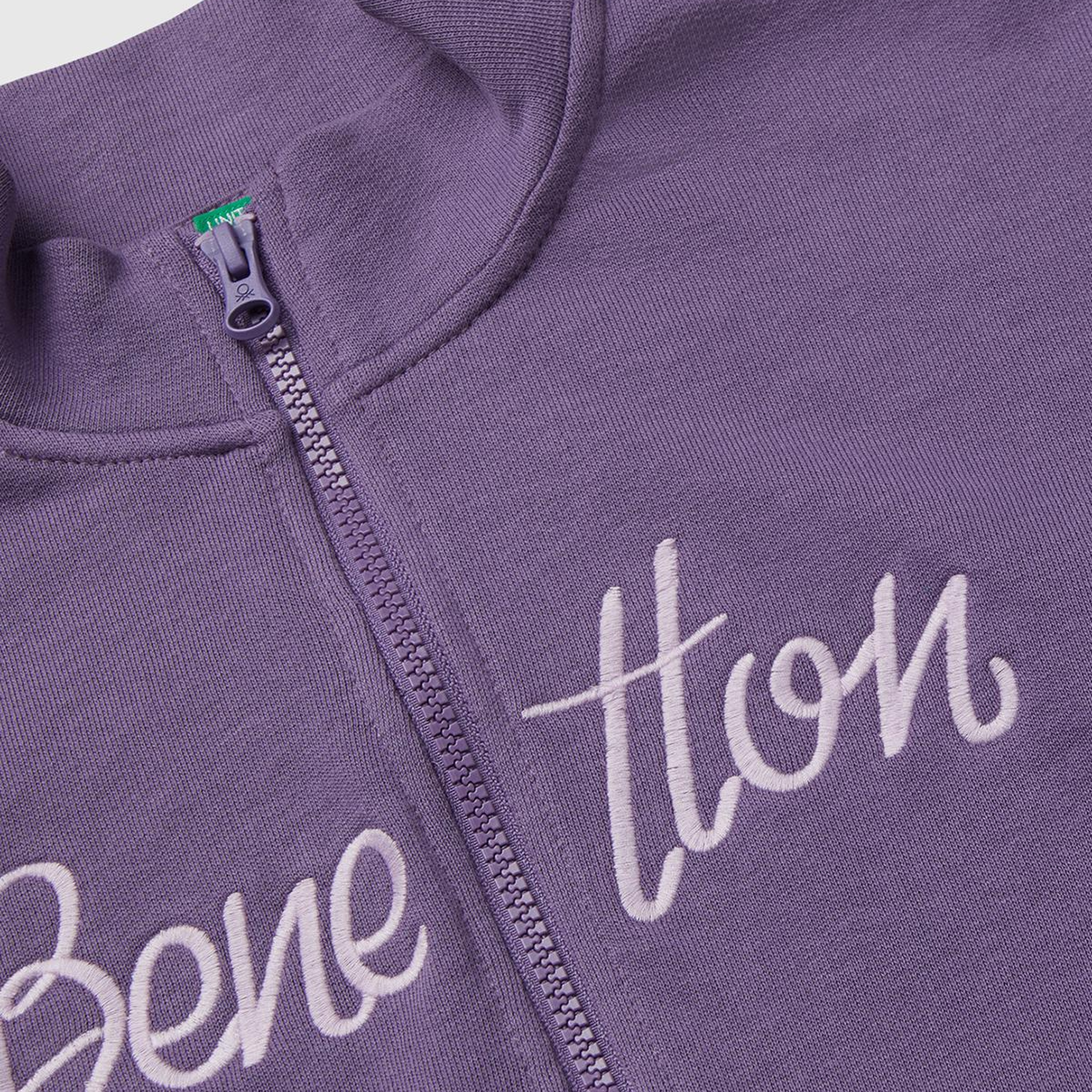 Kız Çocuk Mor Mix Önü Logo Nakışlı Cepli Fermuarlı Dik Yaka Sweatshirt