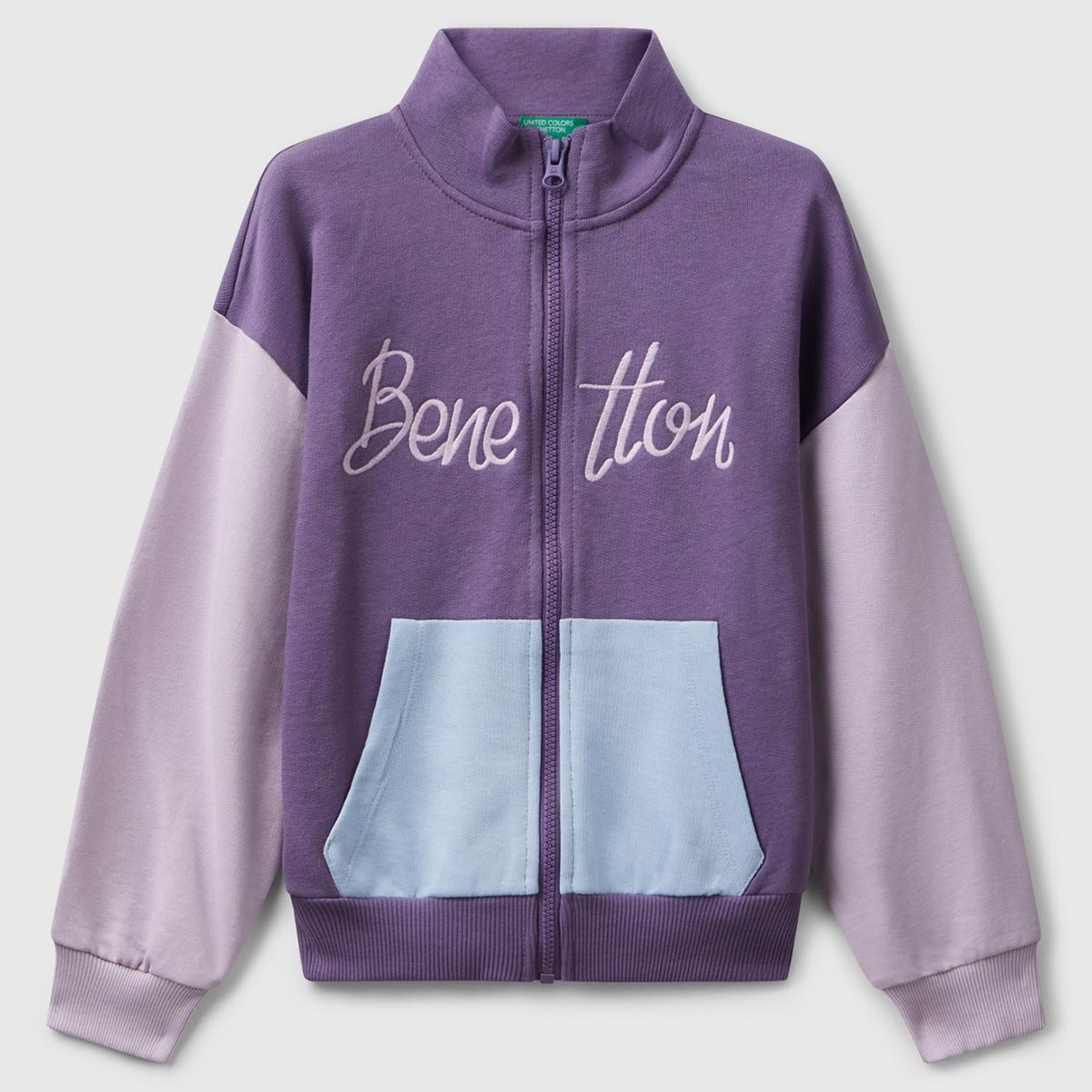 Kız Çocuk Mor Mix Önü Logo Nakışlı Cepli Fermuarlı Dik Yaka Sweatshirt