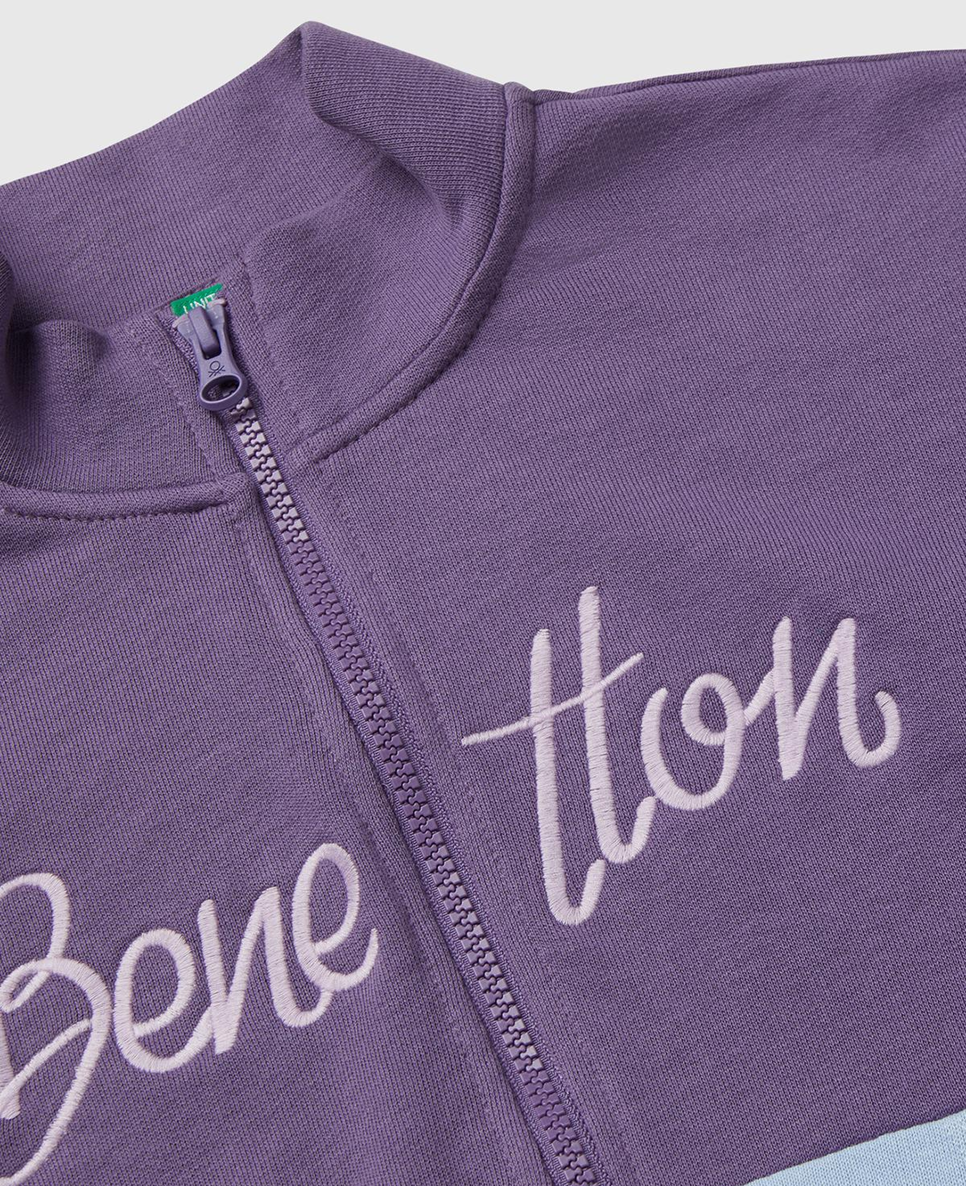 Kız Çocuk Mor Mix Önü Logo Nakışlı Cepli Fermuarlı Dik Yaka Sweatshirt