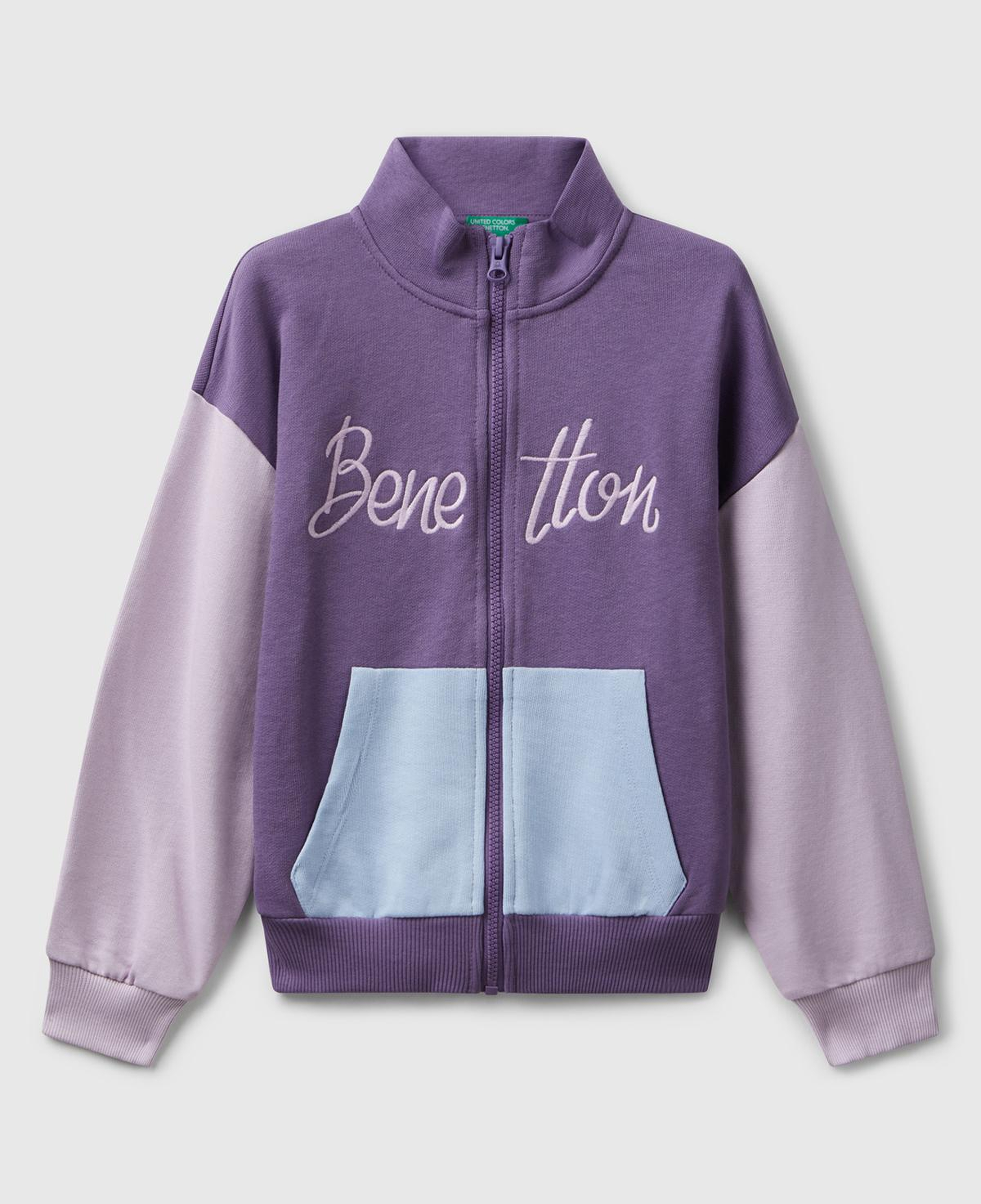 Kız Çocuk Mor Mix Önü Logo Nakışlı Cepli Fermuarlı Dik Yaka Sweatshirt