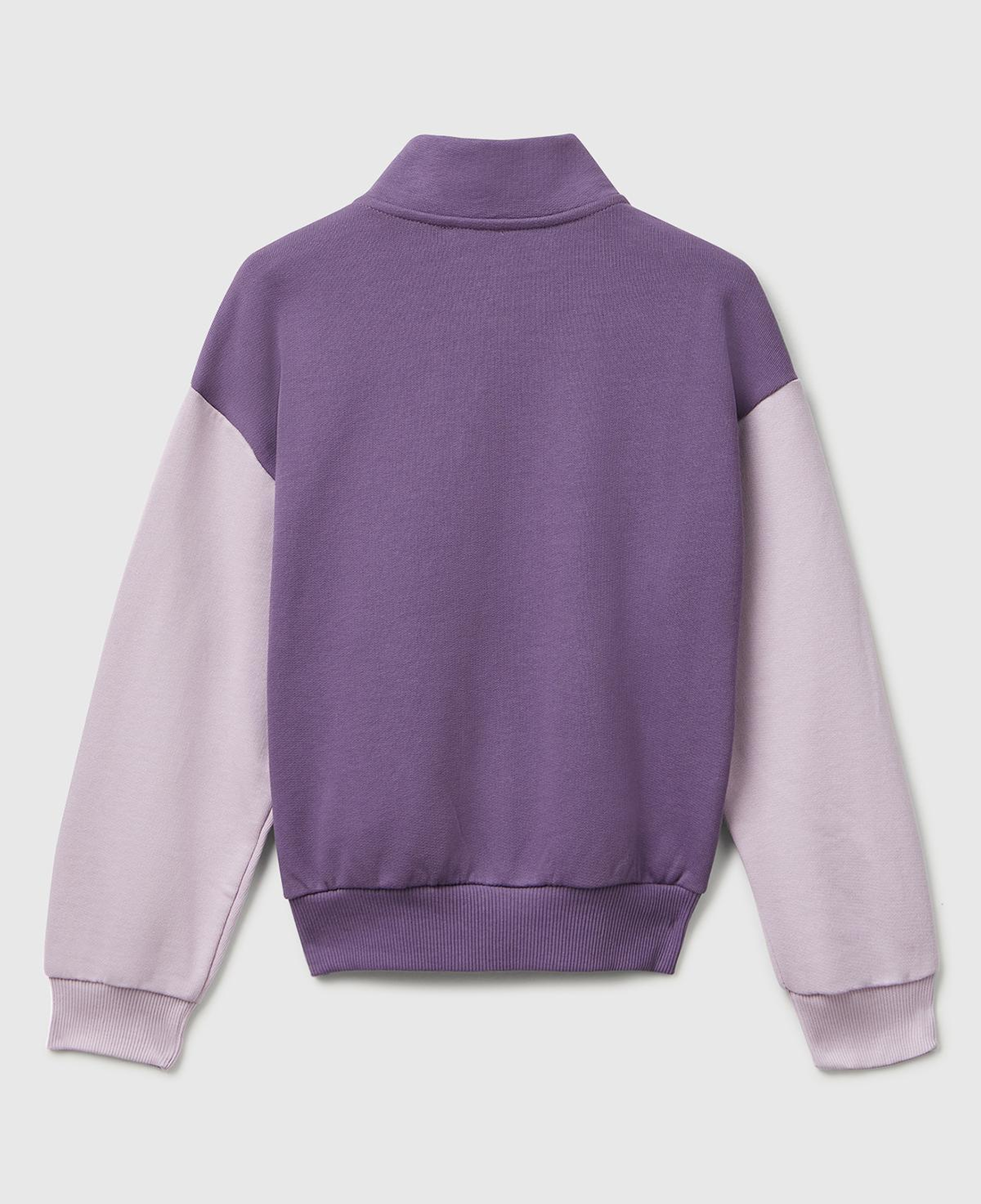 Kız Çocuk Mor Mix Önü Logo Nakışlı Cepli Fermuarlı Dik Yaka Sweatshirt