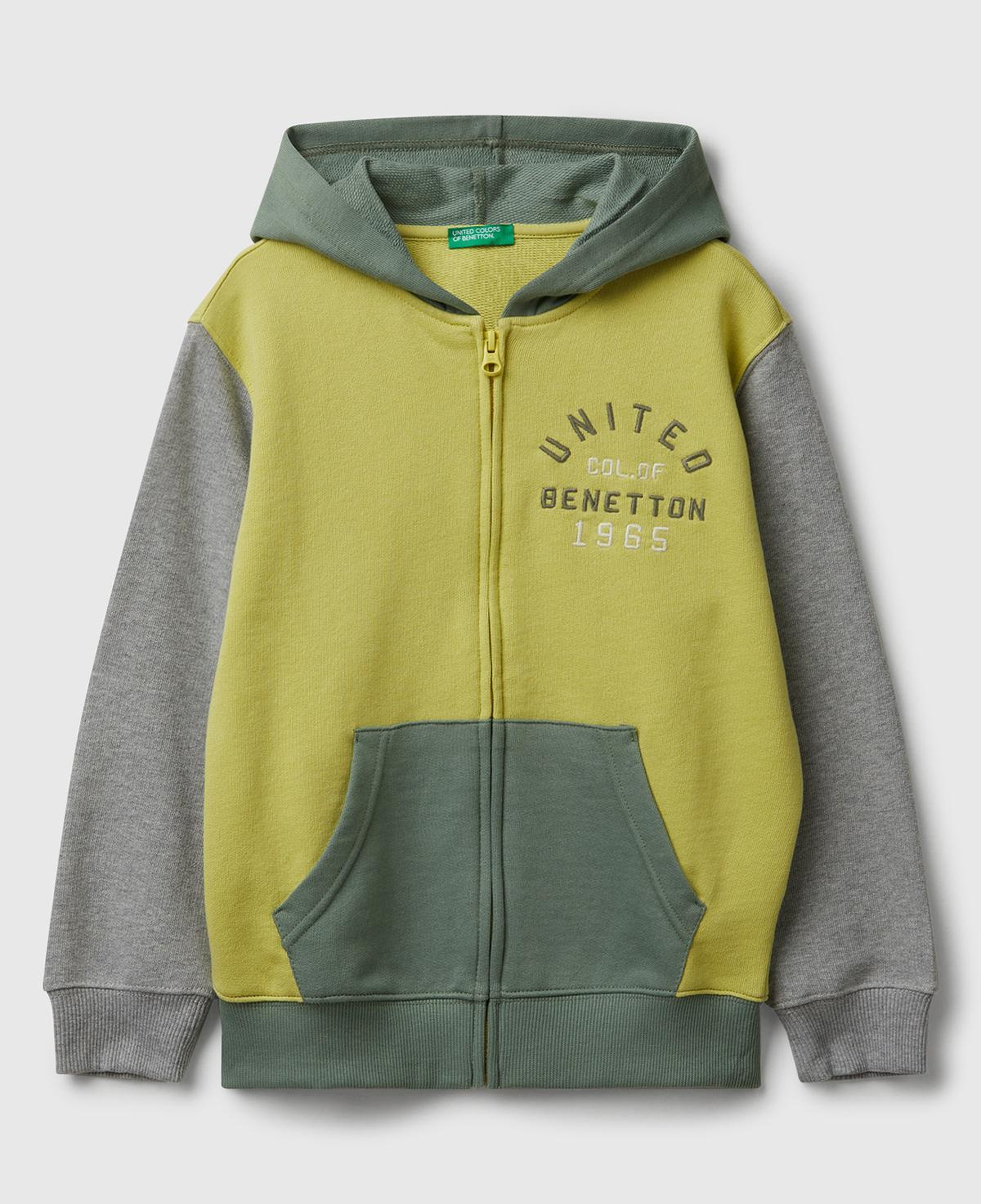 Erkek Çocuk Sarı-Gri Önü Logo Detaylı Fermuarlı Kapüşonlu Sweatshirt