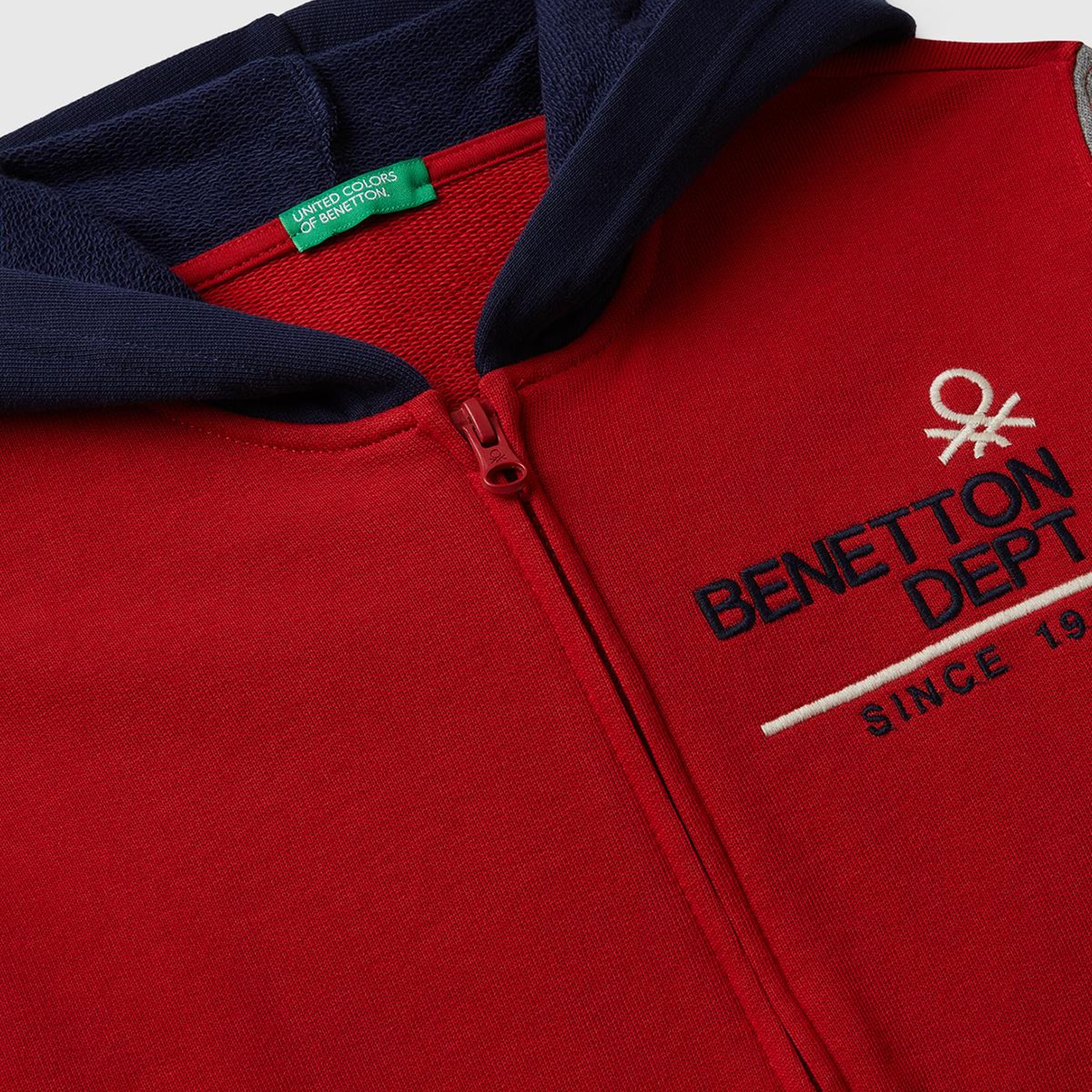 Erkek Çocuk Kırmızı-Gri Önü Logo Detaylı Fermuarlı Kapüşonlu Sweatshirt