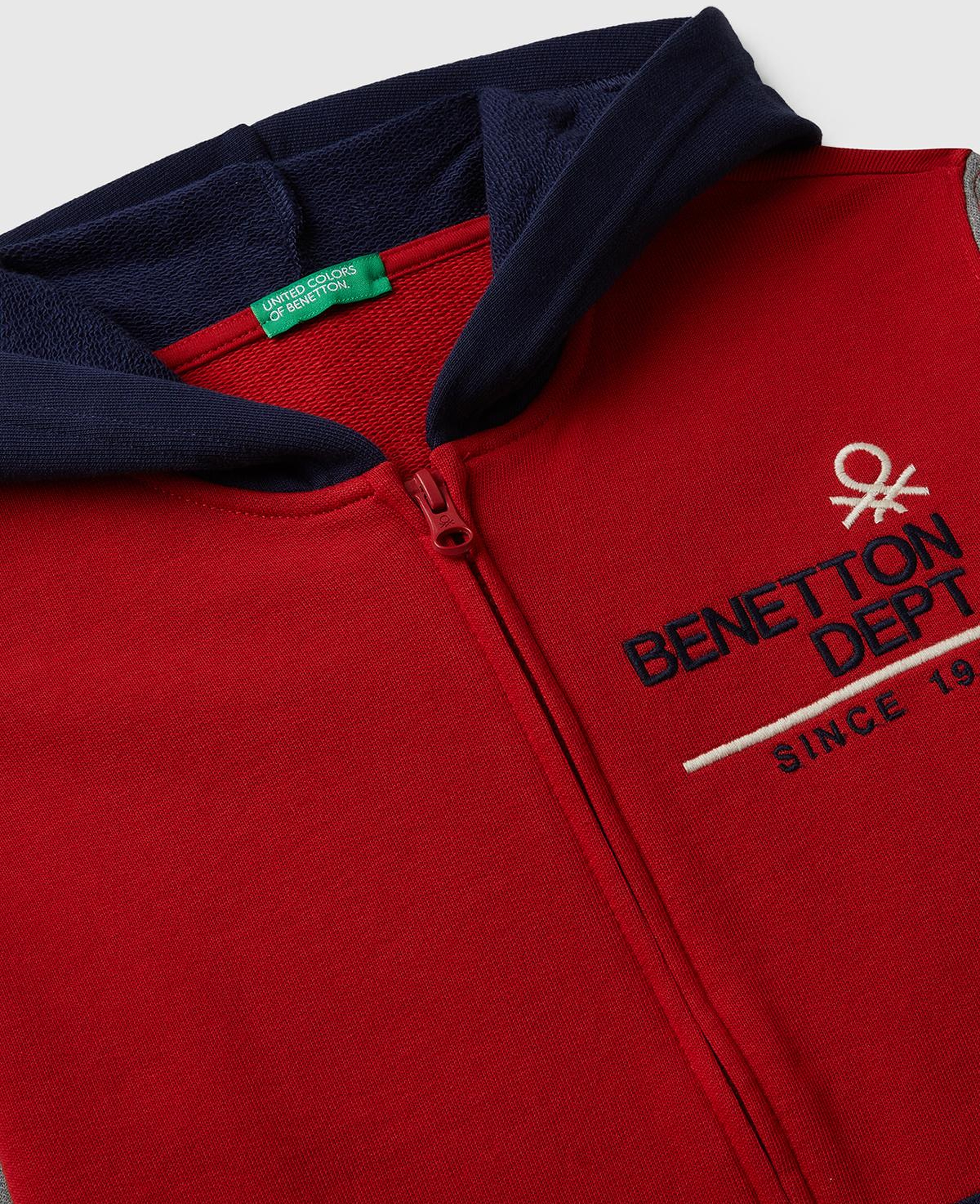 Erkek Çocuk Kırmızı-Gri Önü Logo Detaylı Fermuarlı Kapüşonlu Sweatshirt