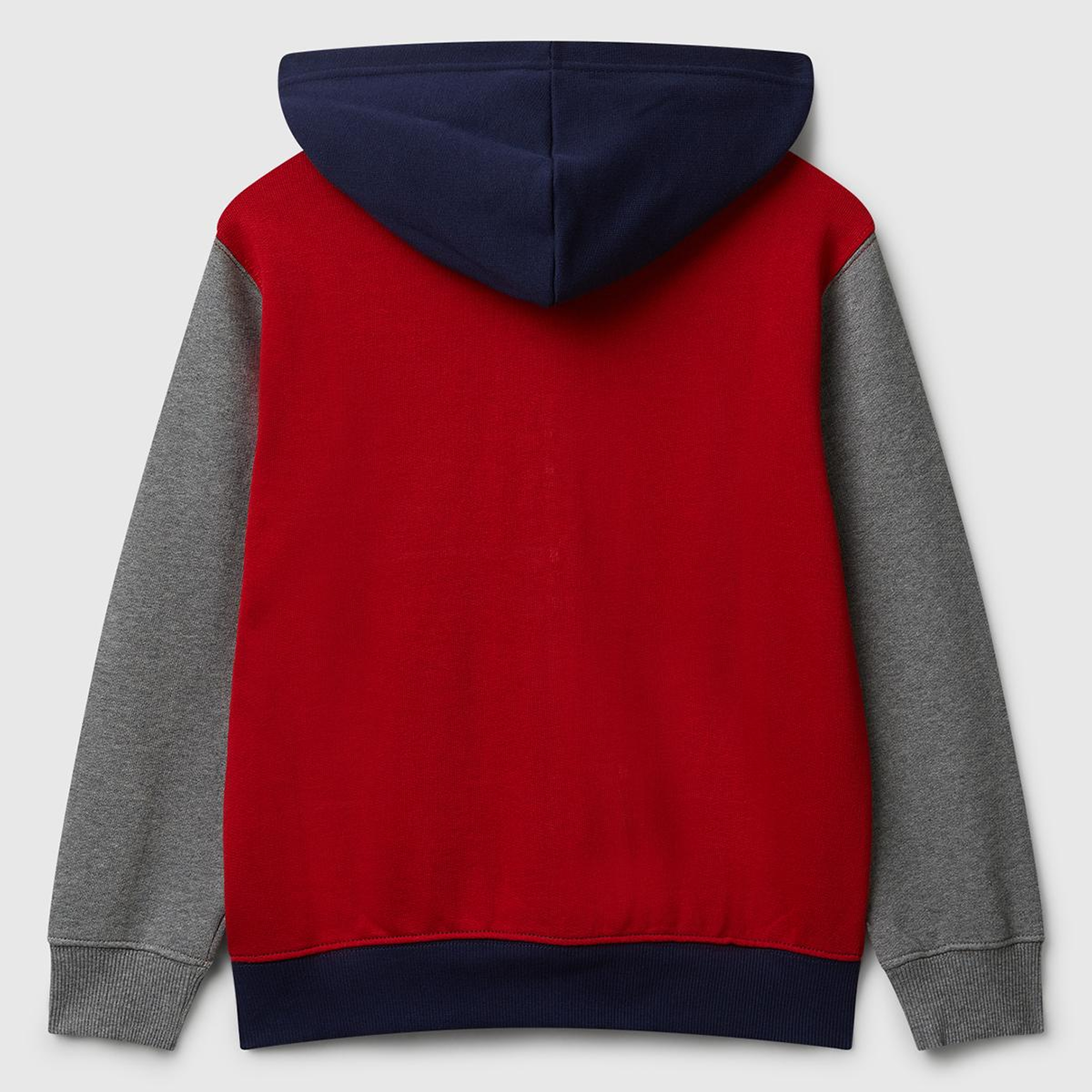 Erkek Çocuk Kırmızı-Gri Önü Logo Detaylı Fermuarlı Kapüşonlu Sweatshirt