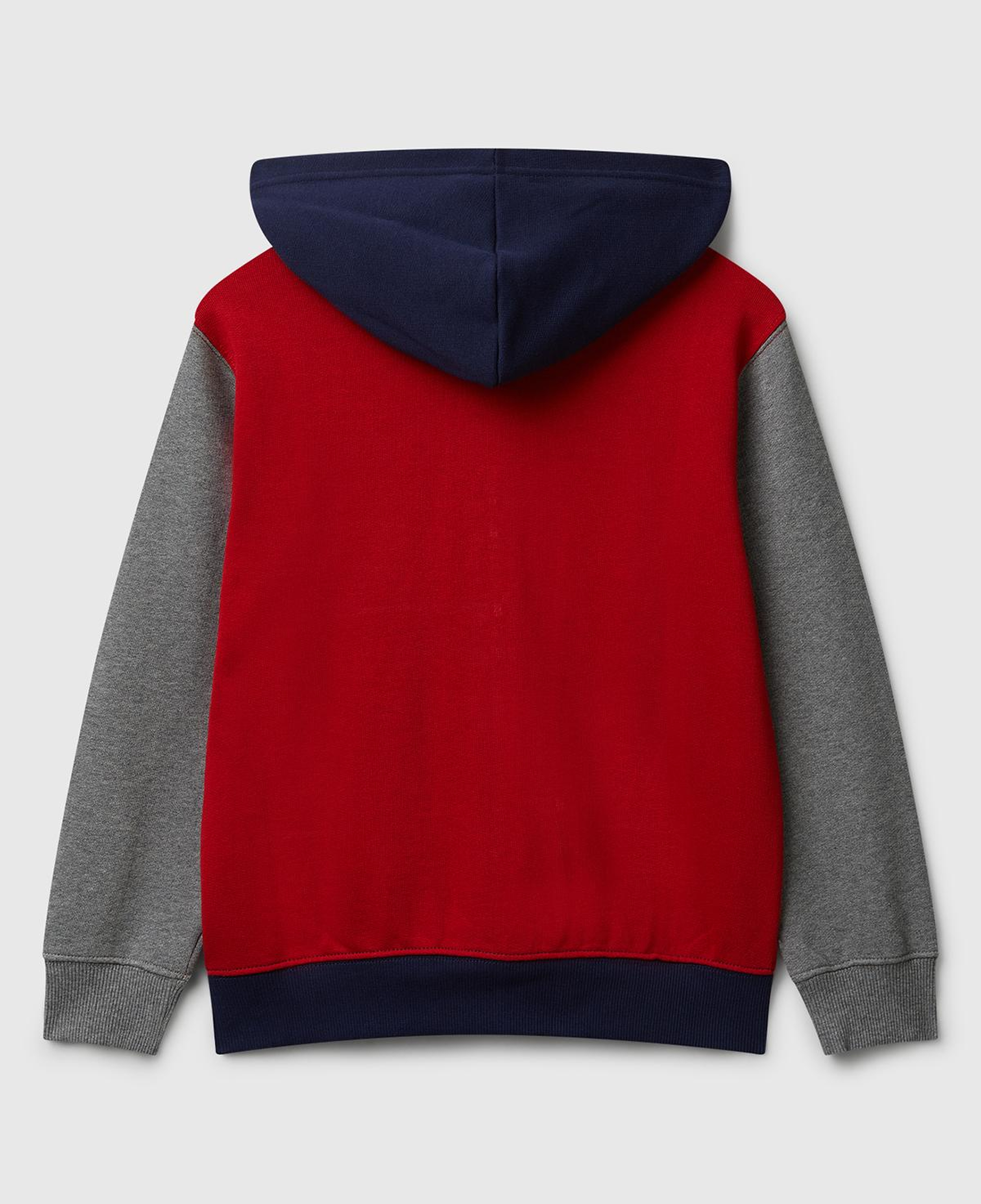 Erkek Çocuk Kırmızı-Gri Önü Logo Detaylı Fermuarlı Kapüşonlu Sweatshirt