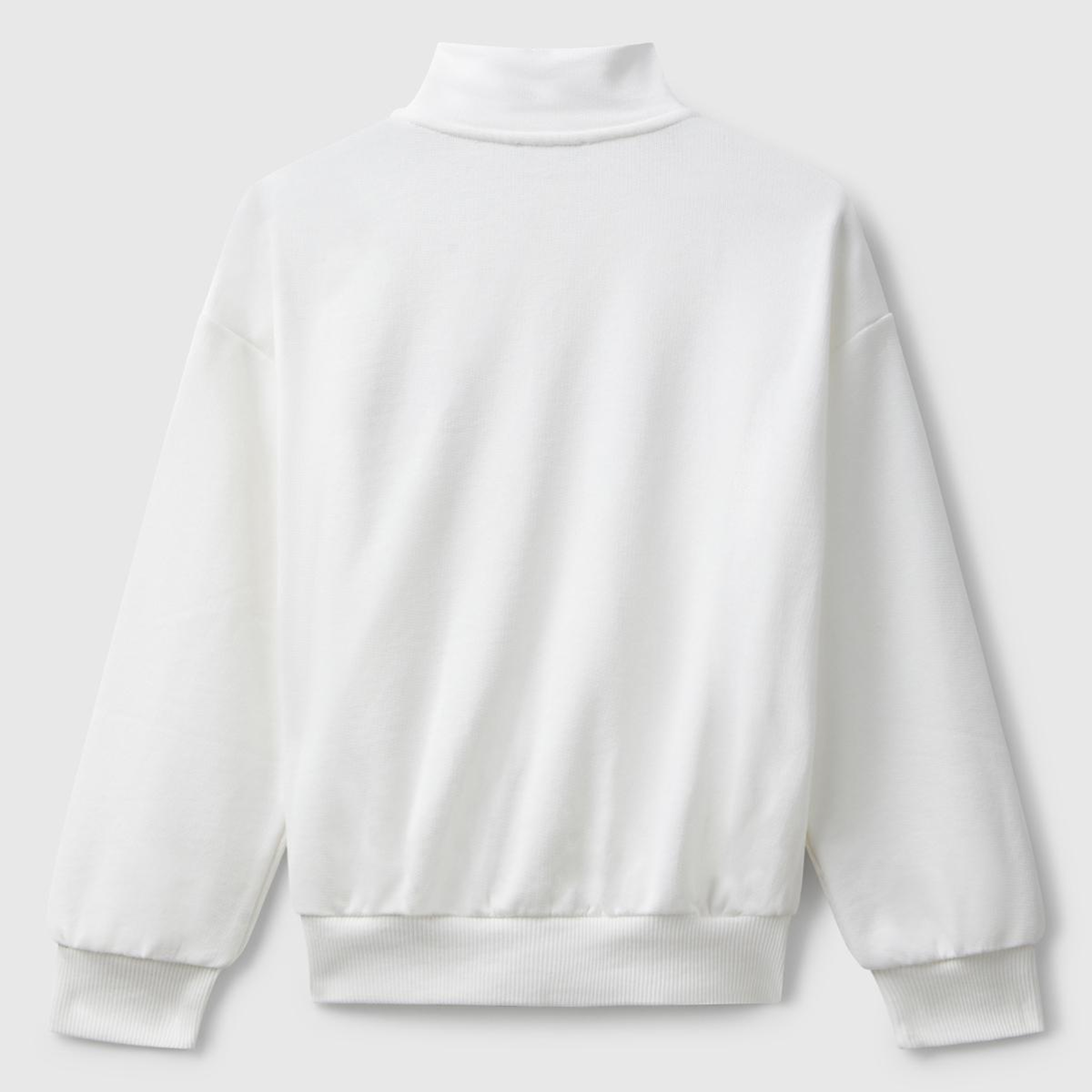 Kız Çocuk Ekru Önü Logo Nakışlı Cepli Fermuarlı Dik Yaka Sweatshirt