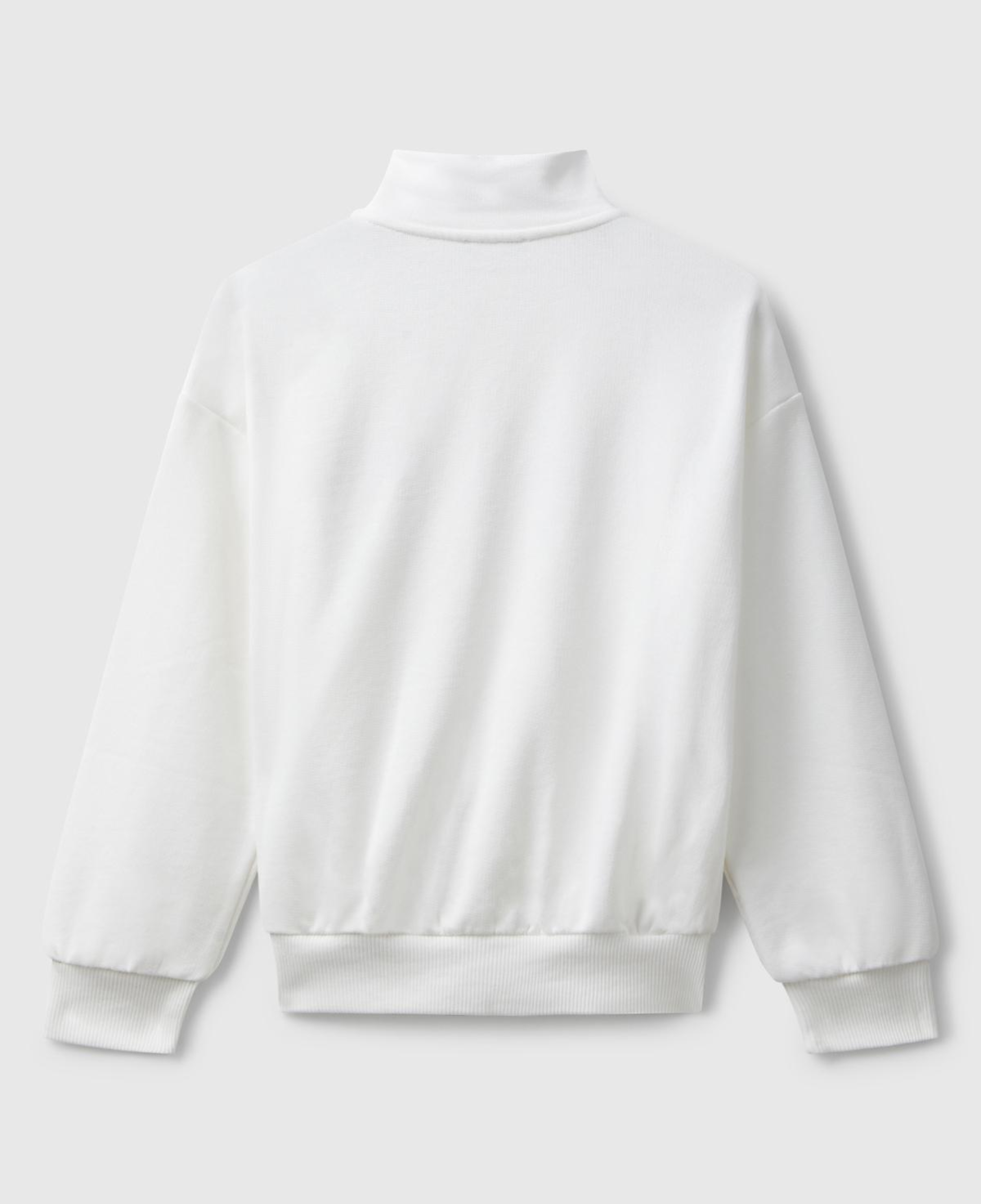 Kız Çocuk Ekru Önü Logo Nakışlı Cepli Fermuarlı Dik Yaka Sweatshirt
