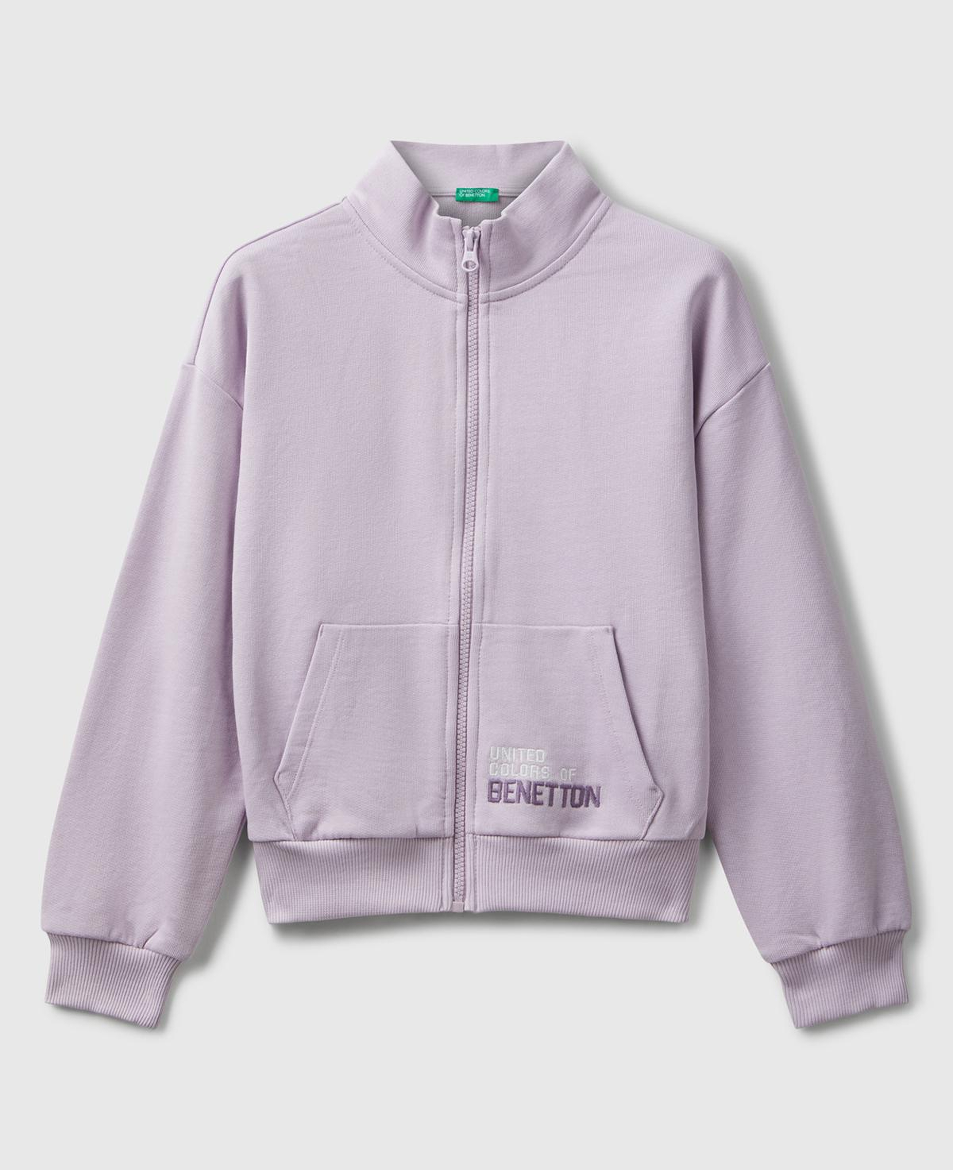 Kız Çocuk Lila Önü Logo Nakışlı Cepli Fermuarlı Dik Yaka Sweatshirt