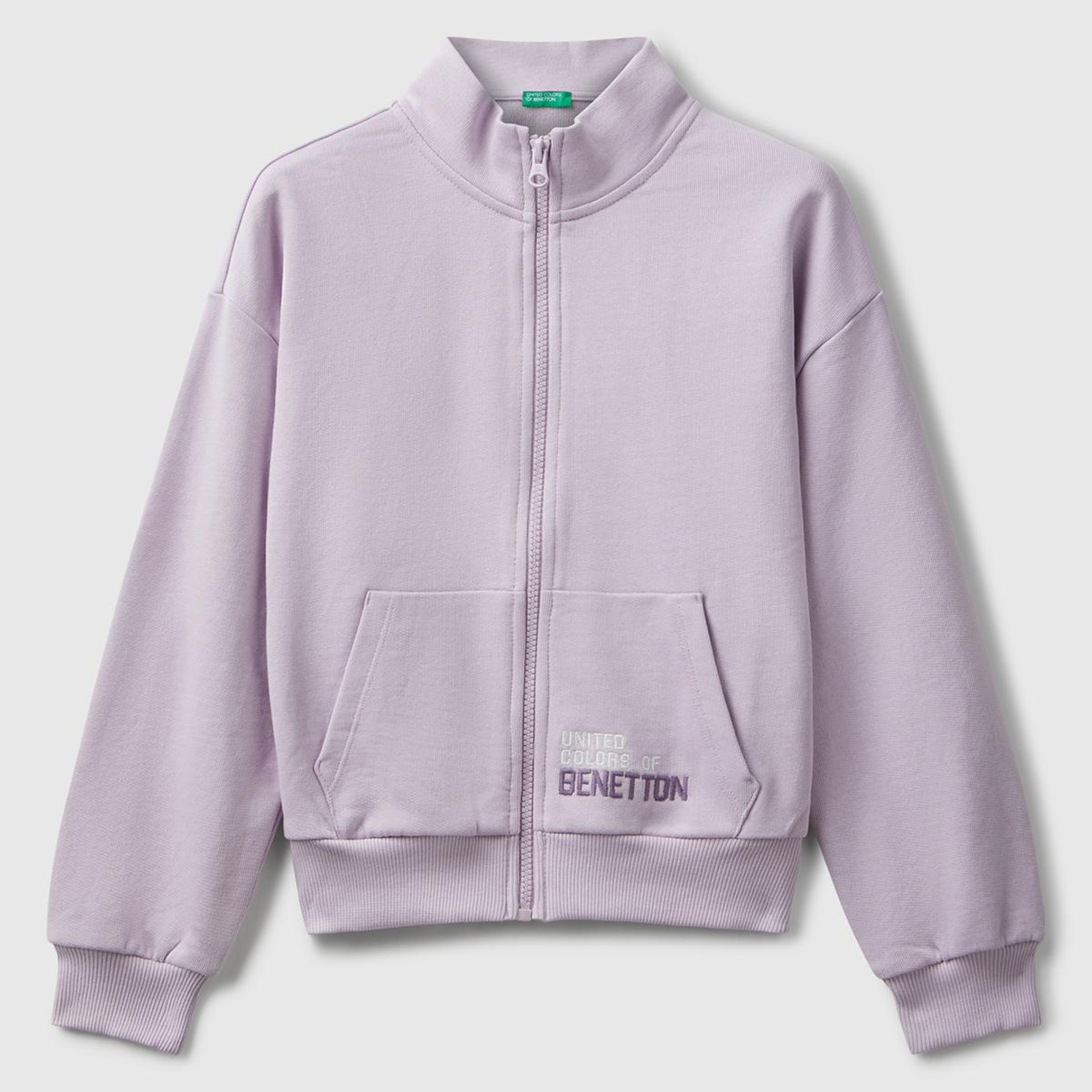 Kız Çocuk Lila Önü Logo Nakışlı Cepli Fermuarlı Dik Yaka Sweatshirt