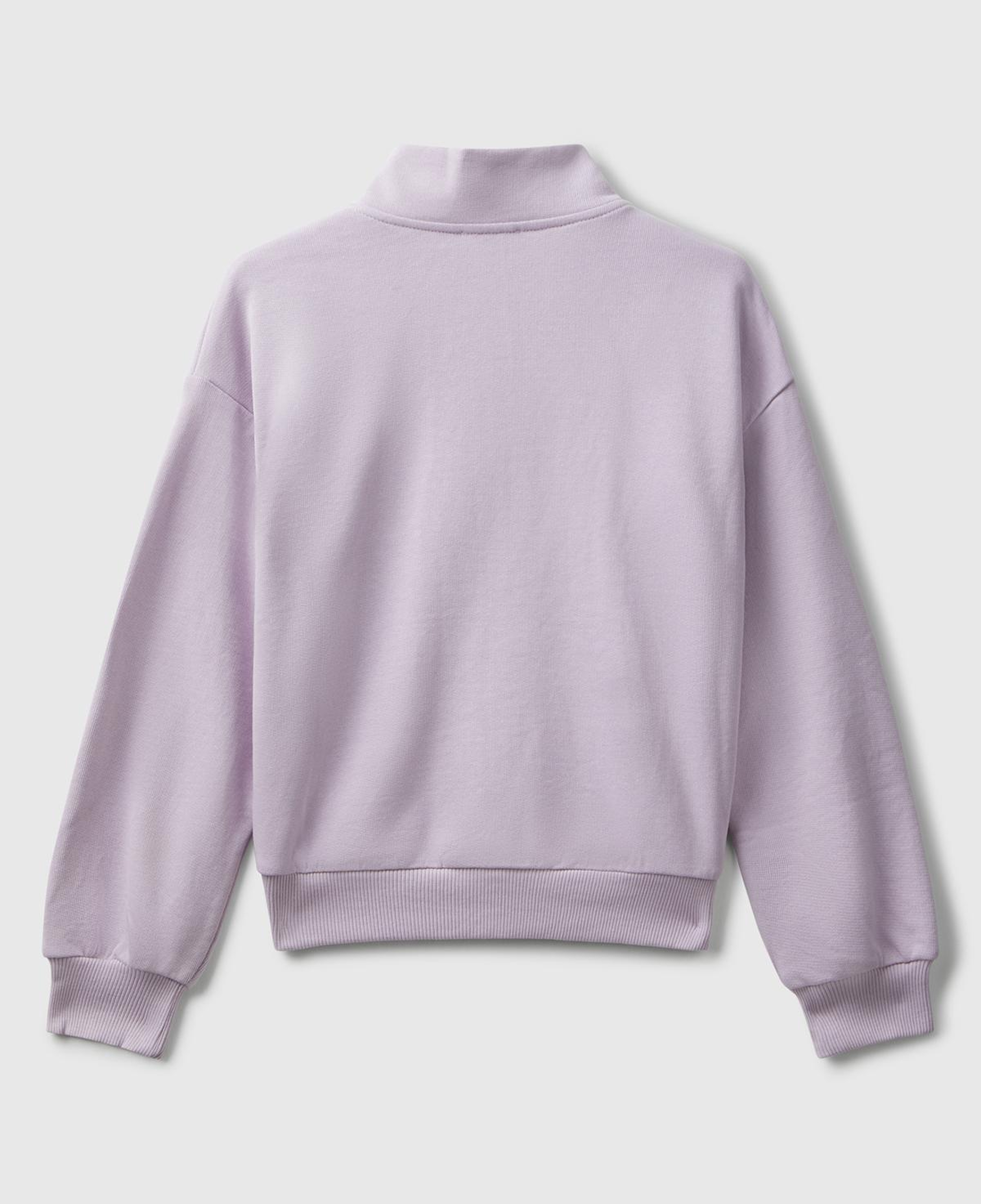 Kız Çocuk Lila Önü Logo Nakışlı Cepli Fermuarlı Dik Yaka Sweatshirt