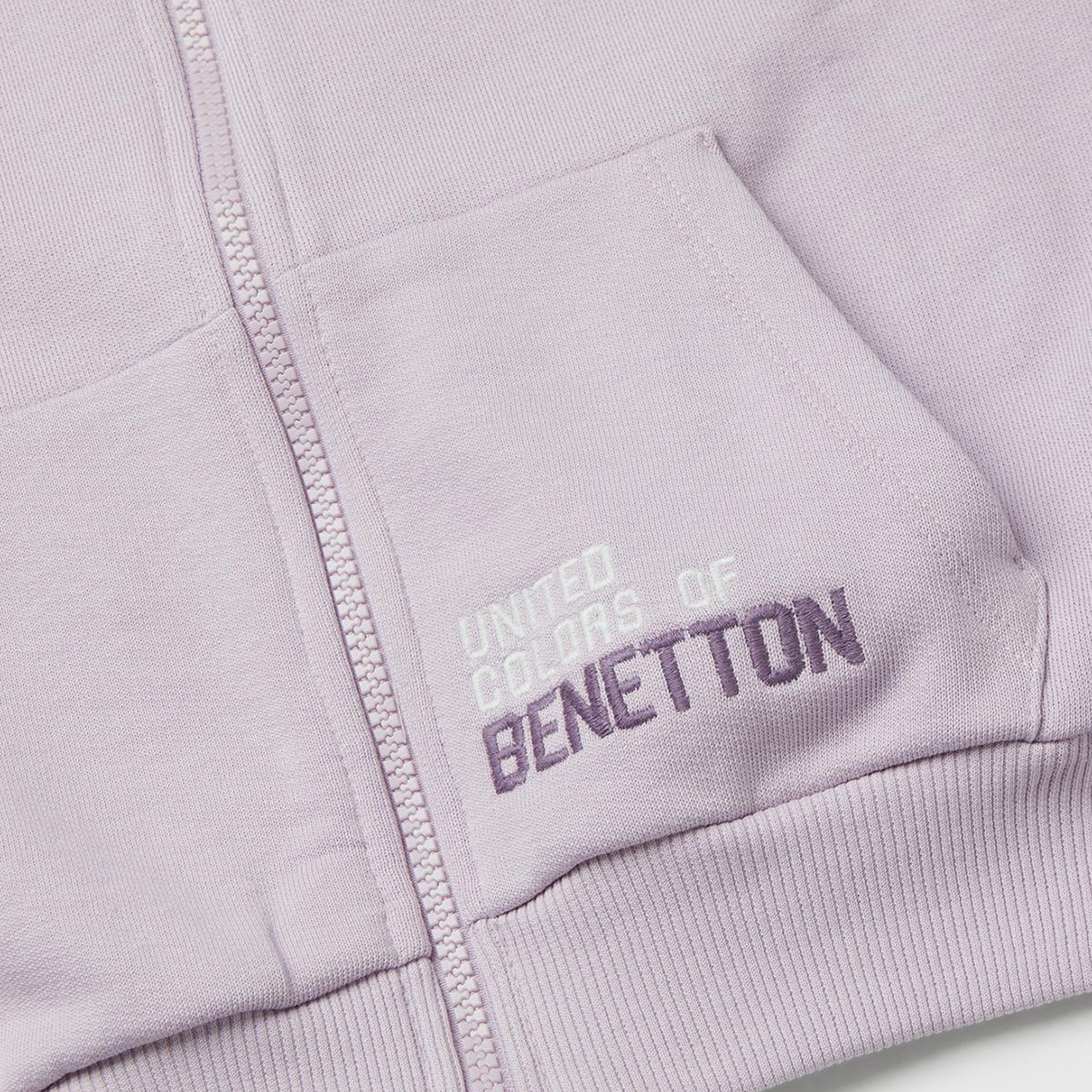 Kız Çocuk Lila Önü Logo Nakışlı Cepli Fermuarlı Dik Yaka Sweatshirt