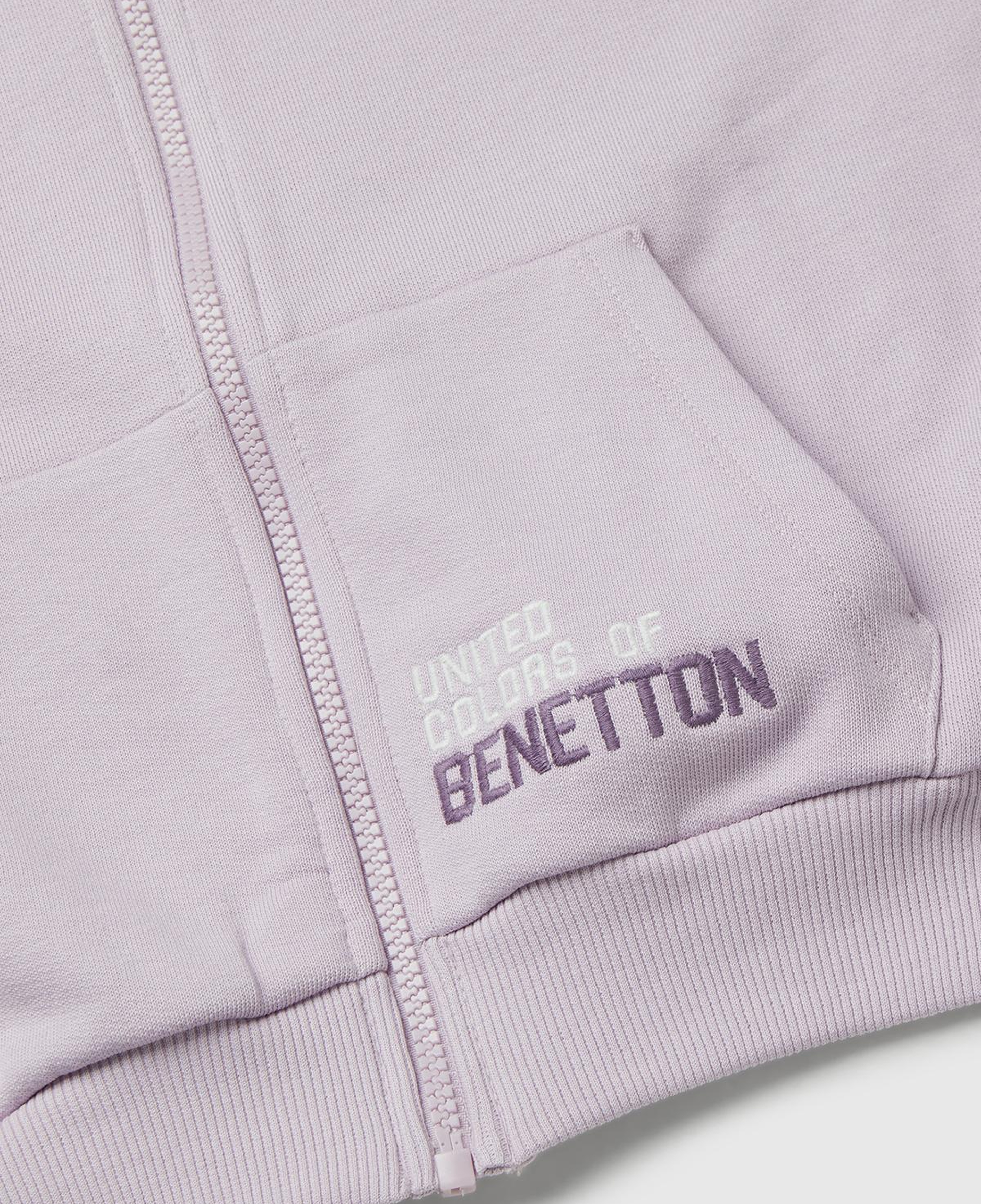 Kız Çocuk Lila Önü Logo Nakışlı Cepli Fermuarlı Dik Yaka Sweatshirt