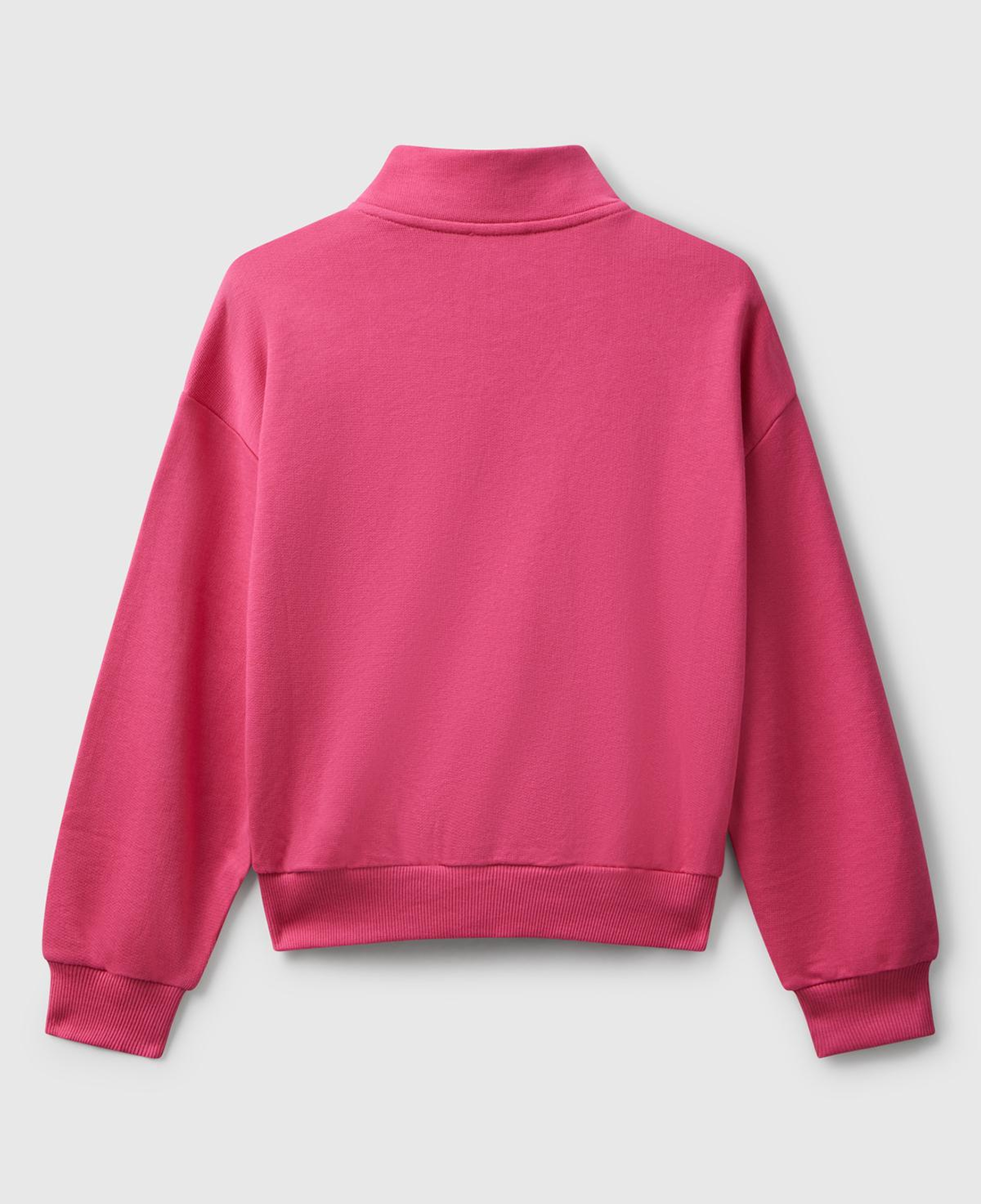 Kız Çocuk Pembe Önü Logo Nakışlı Cepli Fermuarlı Dik Yaka Sweatshirt