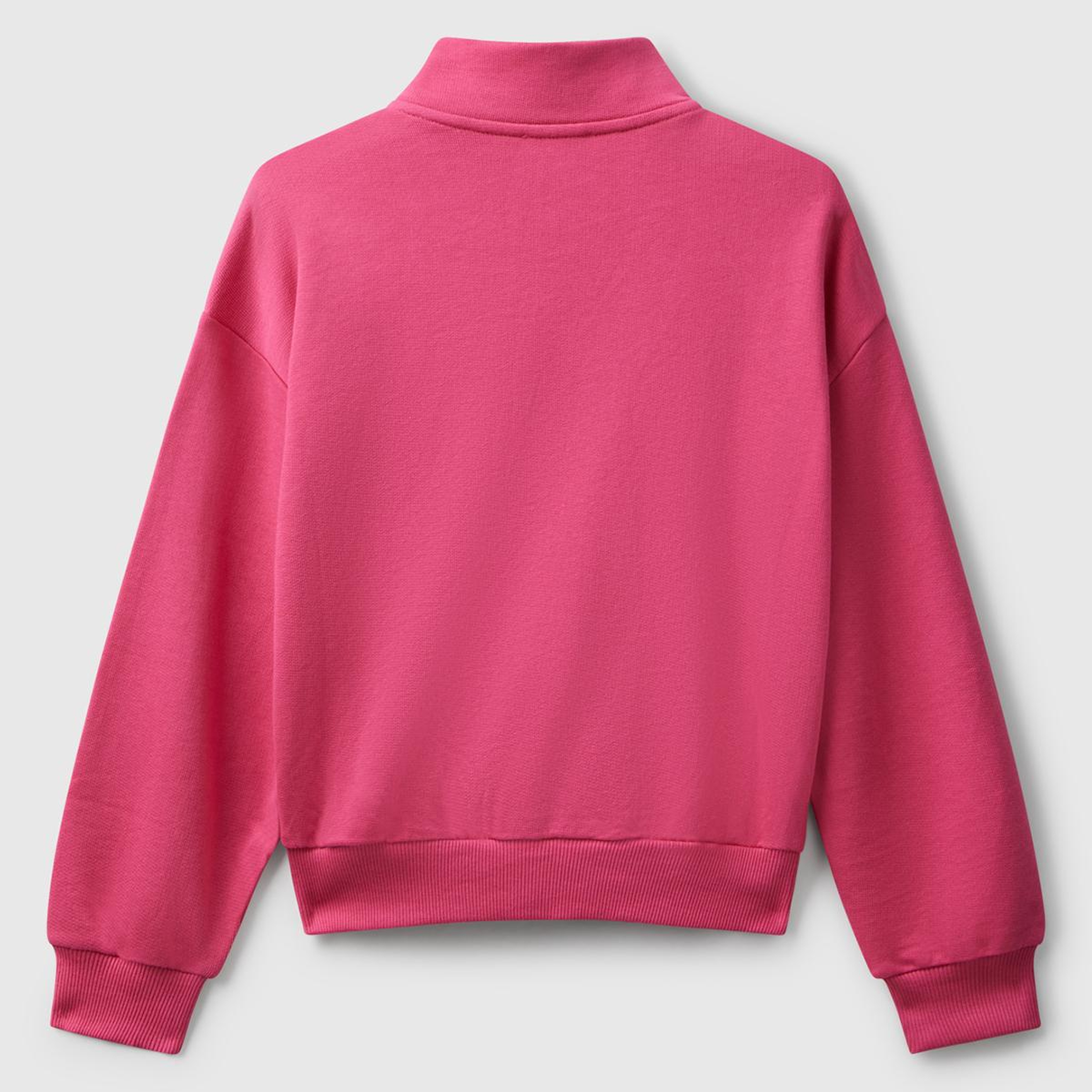 Kız Çocuk Pembe Önü Logo Nakışlı Cepli Fermuarlı Dik Yaka Sweatshirt