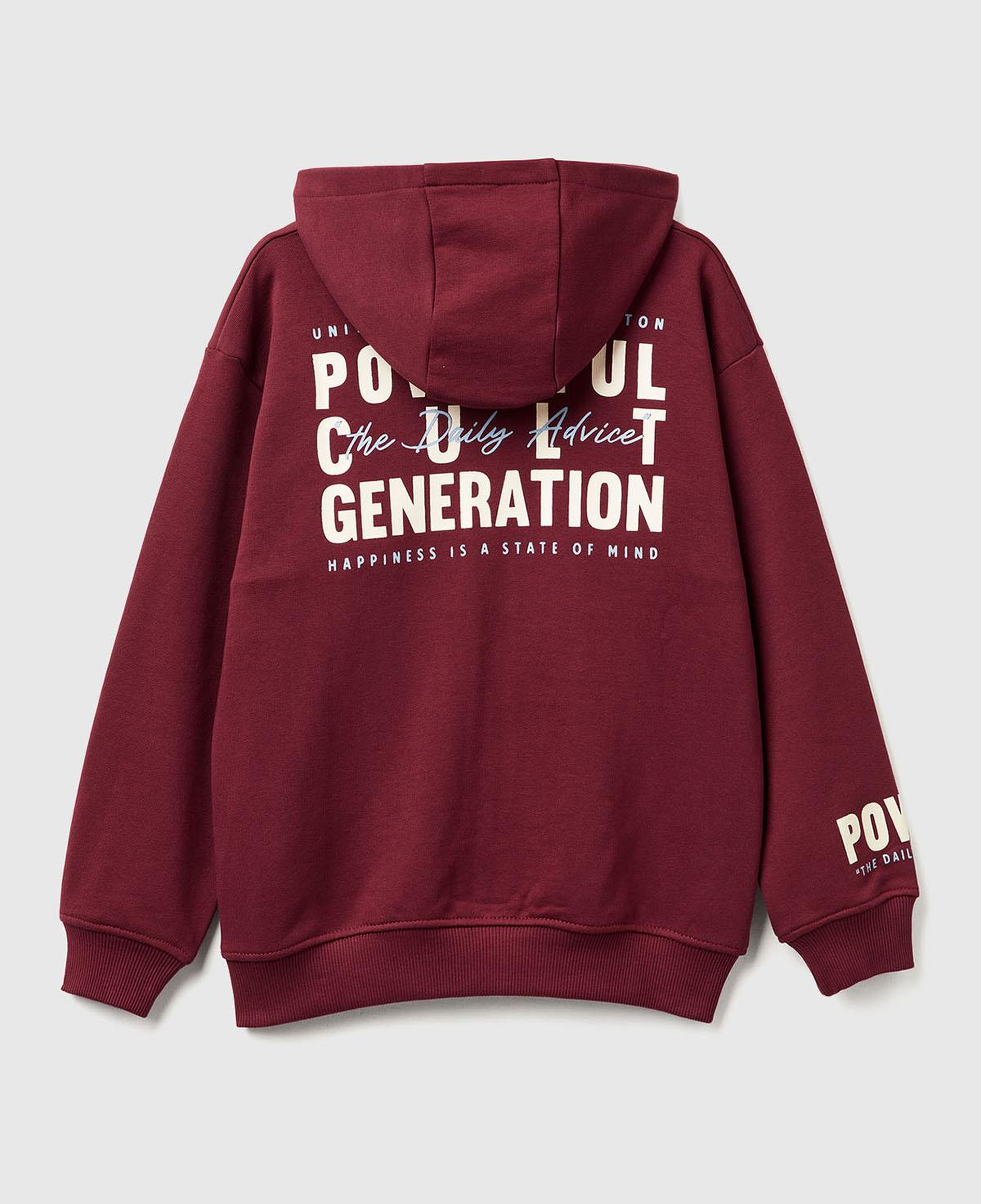Erkek Çocuk Bordo Baskılı Önü Fermuarlı Kapüşonlu Oversize Sweatshirt
