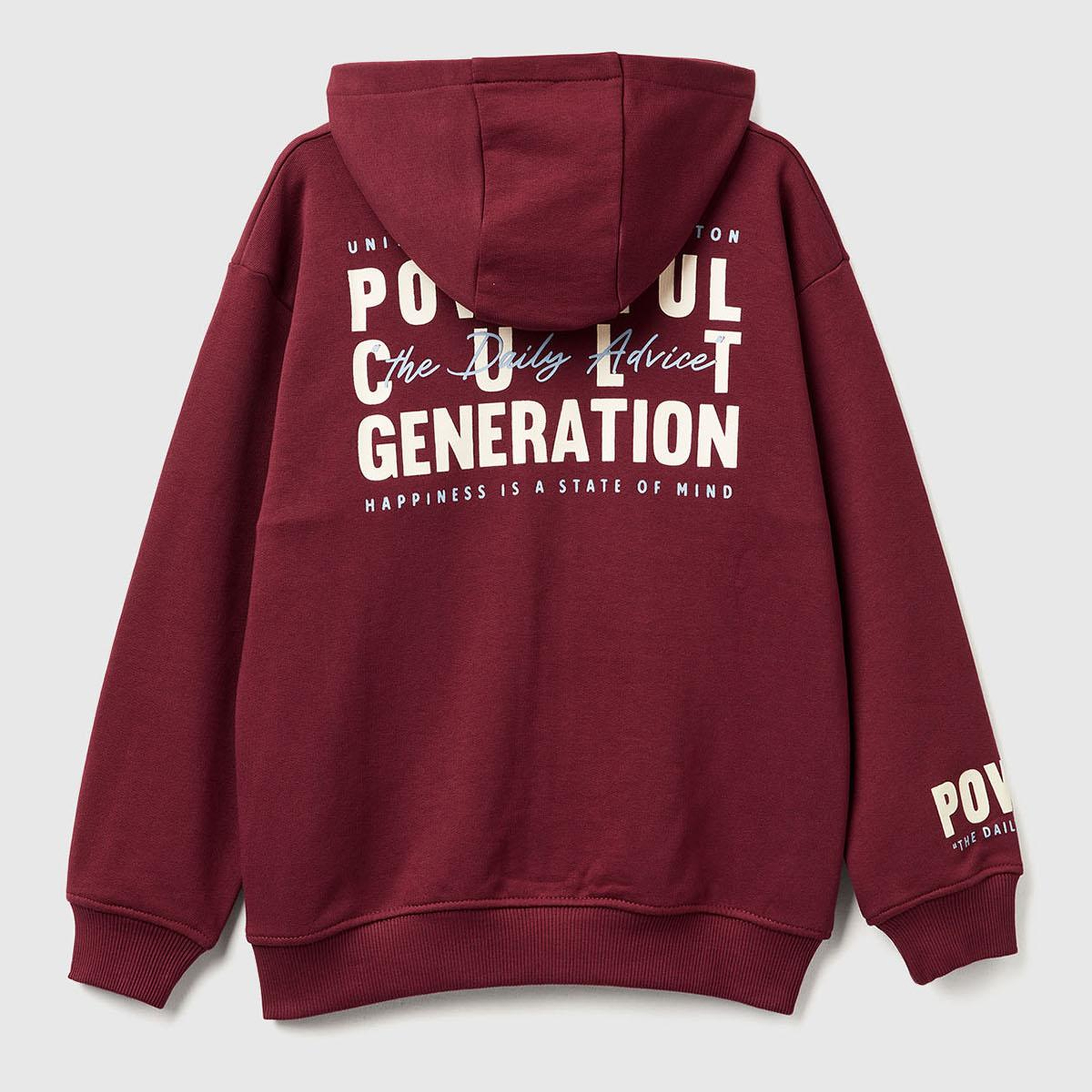 Erkek Çocuk Bordo Baskılı Önü Fermuarlı Kapüşonlu Oversize Sweatshirt