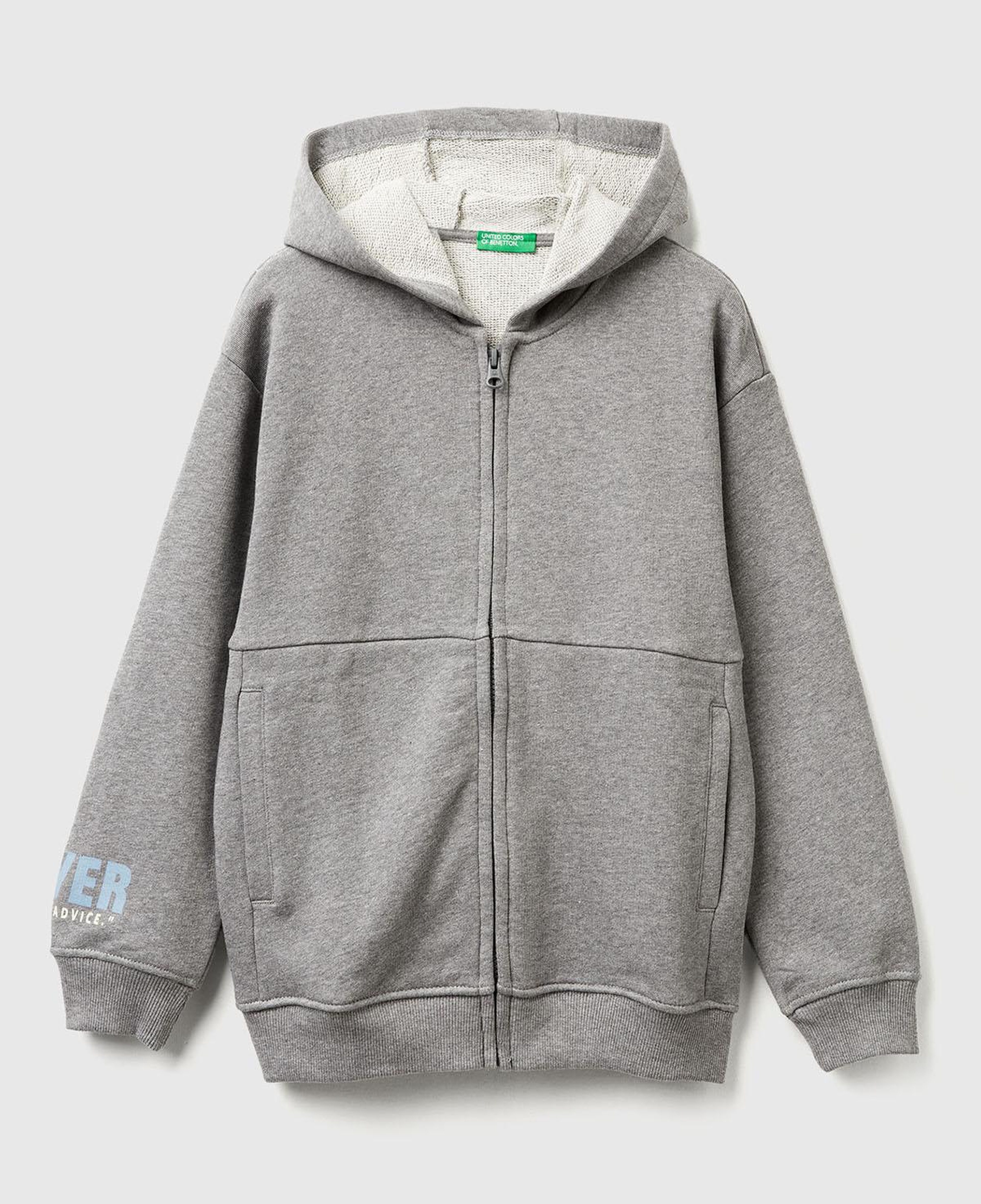 Erkek Çocuk Antrasit Melanj Baskılı Önü Fermuarlı Kapüşonlu Oversize Sweatshirt