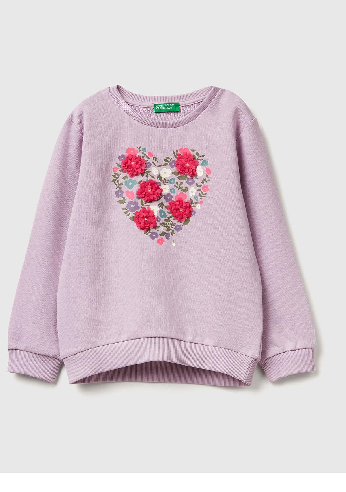 Kız Çocuk Lila Grafik Baskılı Ribanalı Regular Fit Sweatshirt