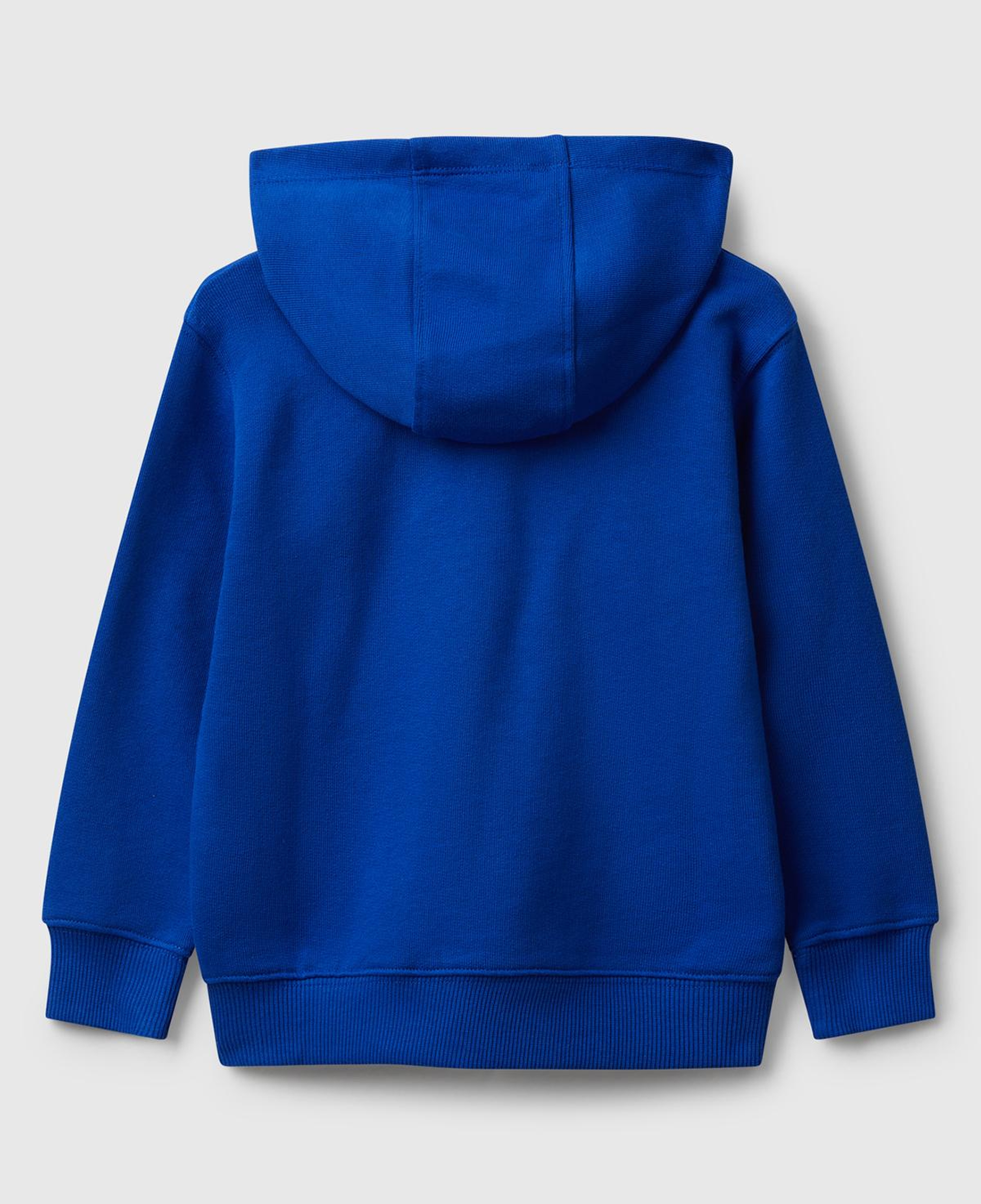 Erkek Çocuk Saks Mavisi Önü Logo Baskılı Fermuarlı Kapüşonlu Sweatshirt