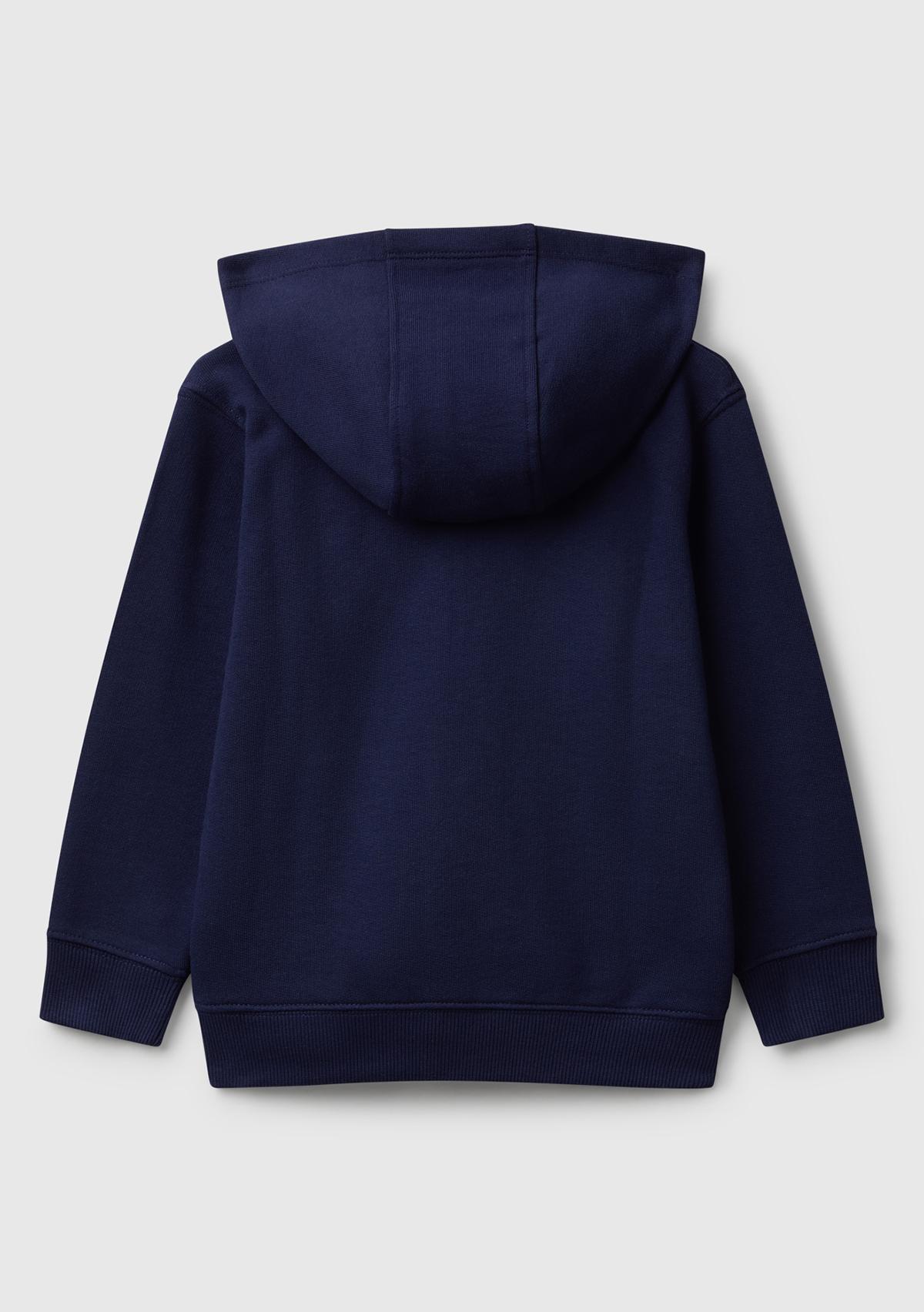Erkek Çocuk Lacivert Önü Logo Baskılı Fermuarlı Kapüşonlu Sweatshirt