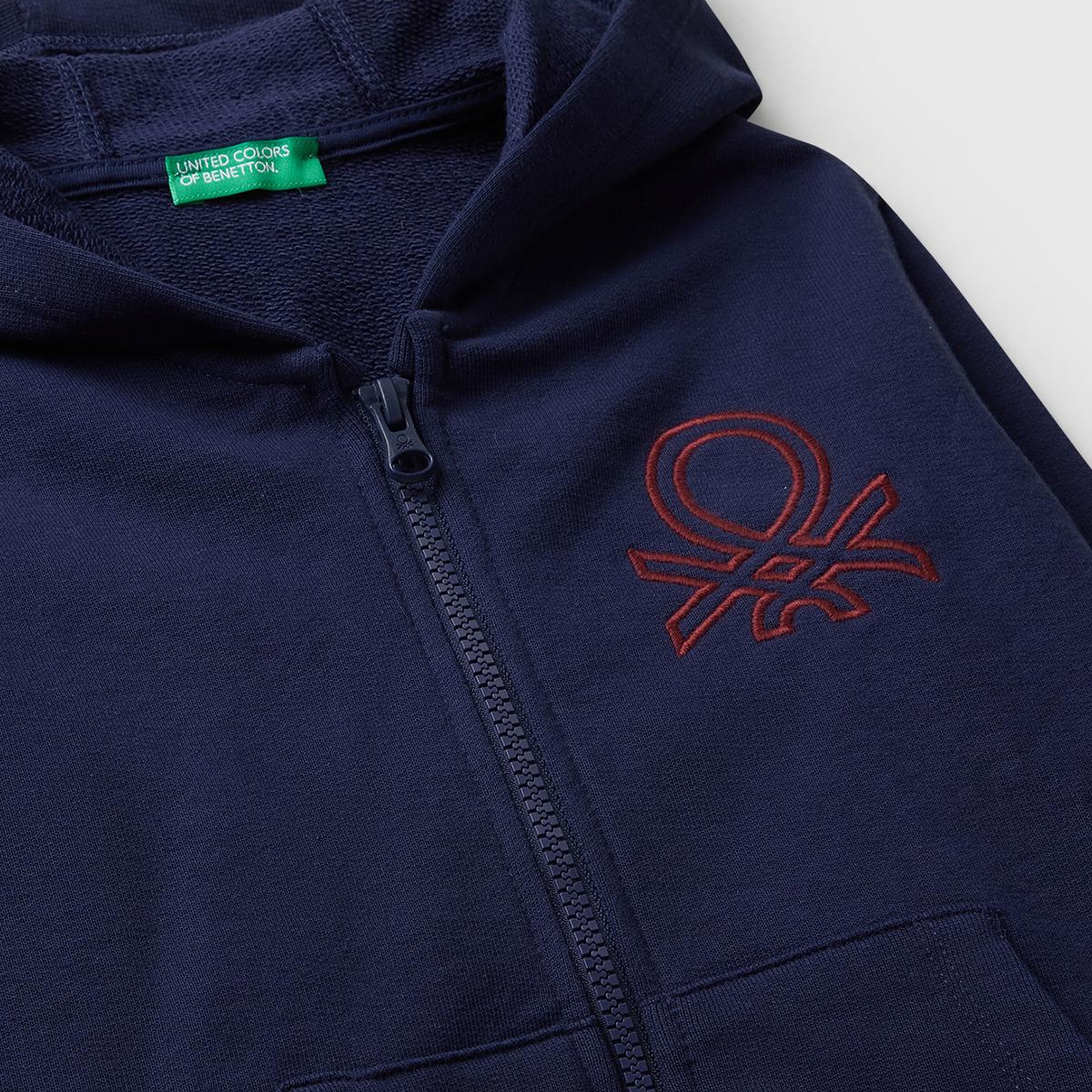 Erkek Çocuk Lacivert Önü Logo Baskılı Fermuarlı Kapüşonlu Sweatshirt