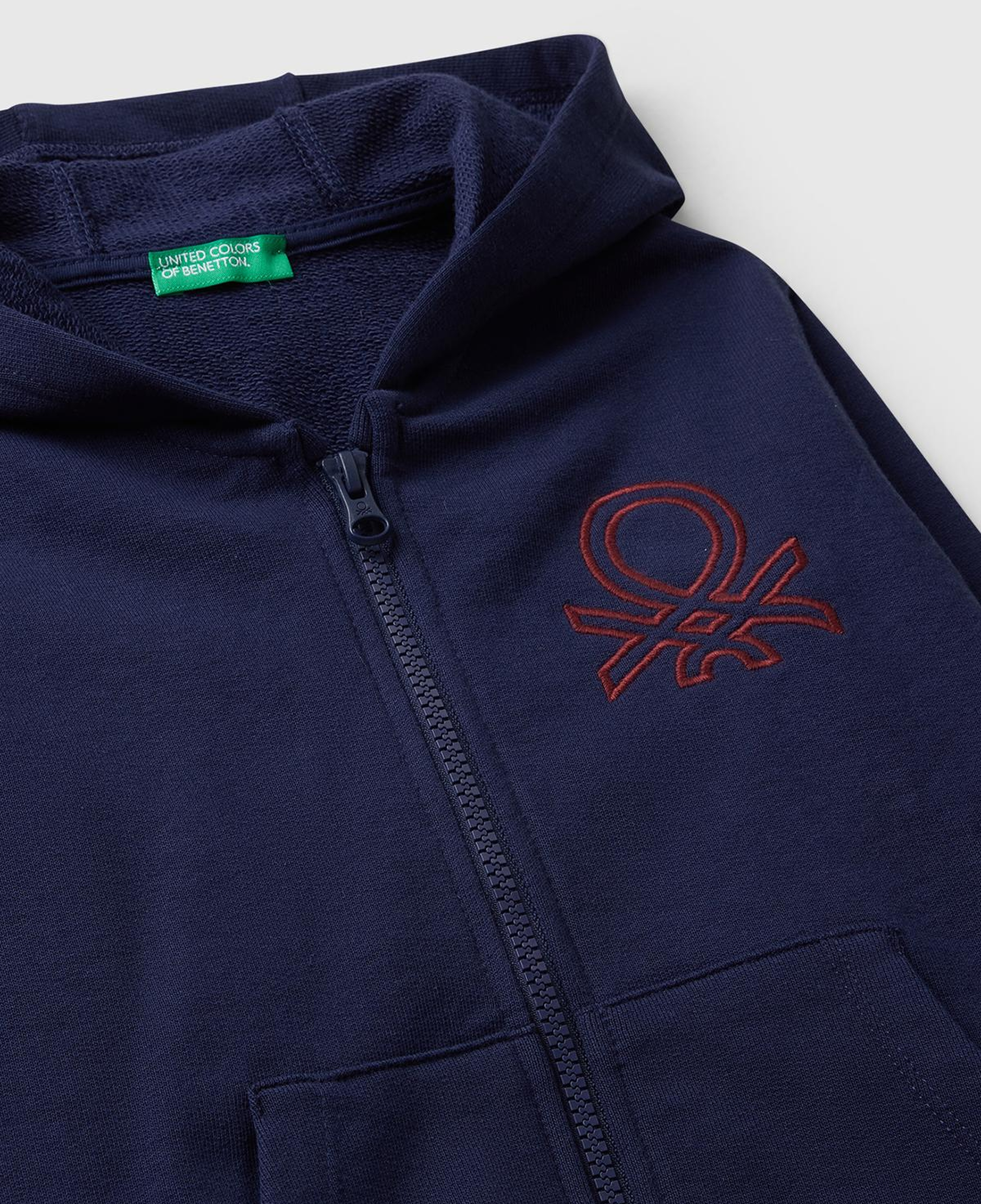 Erkek Çocuk Lacivert Önü Logo Baskılı Fermuarlı Kapüşonlu Sweatshirt