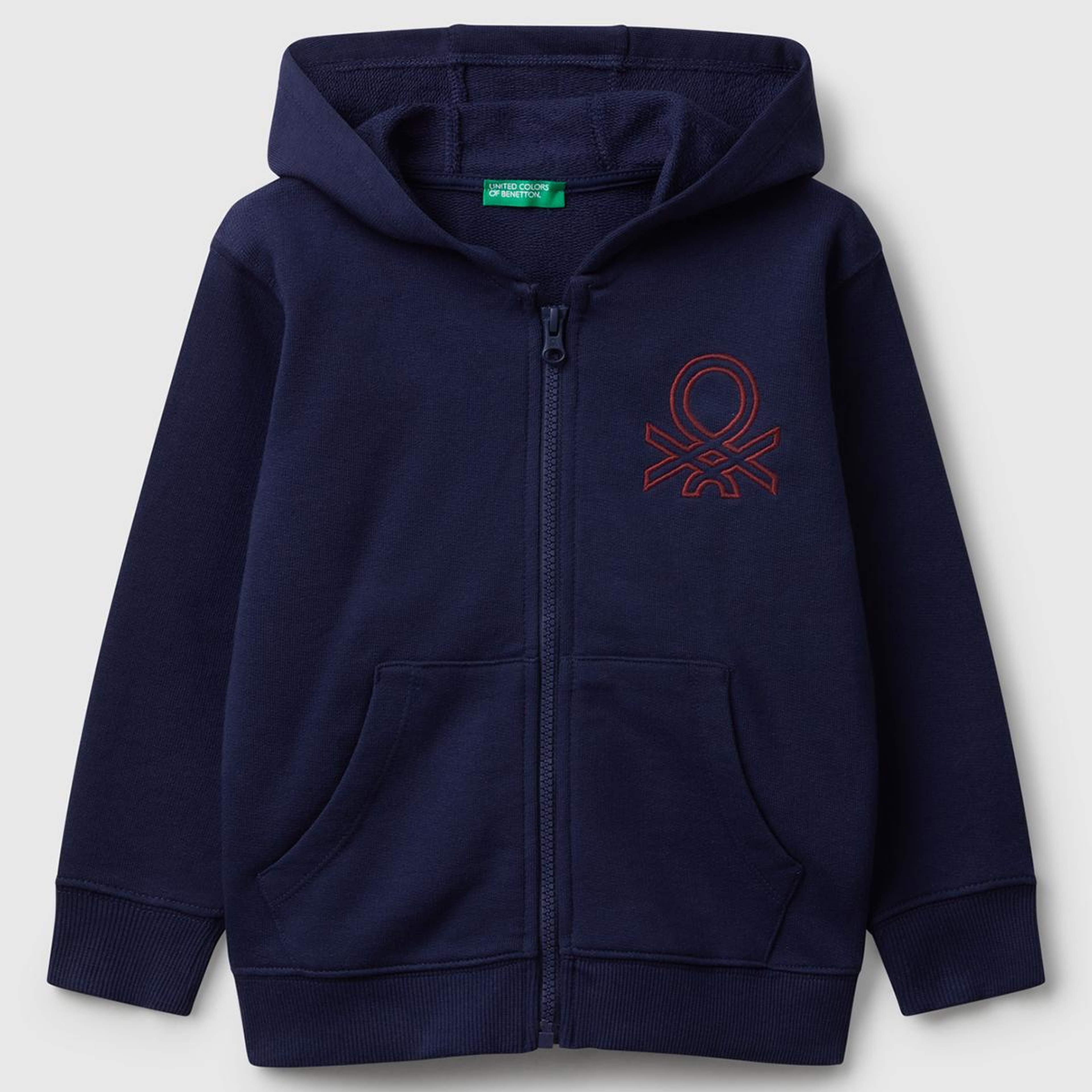 Erkek Çocuk Lacivert Önü Logo Baskılı Fermuarlı Kapüşonlu Sweatshirt