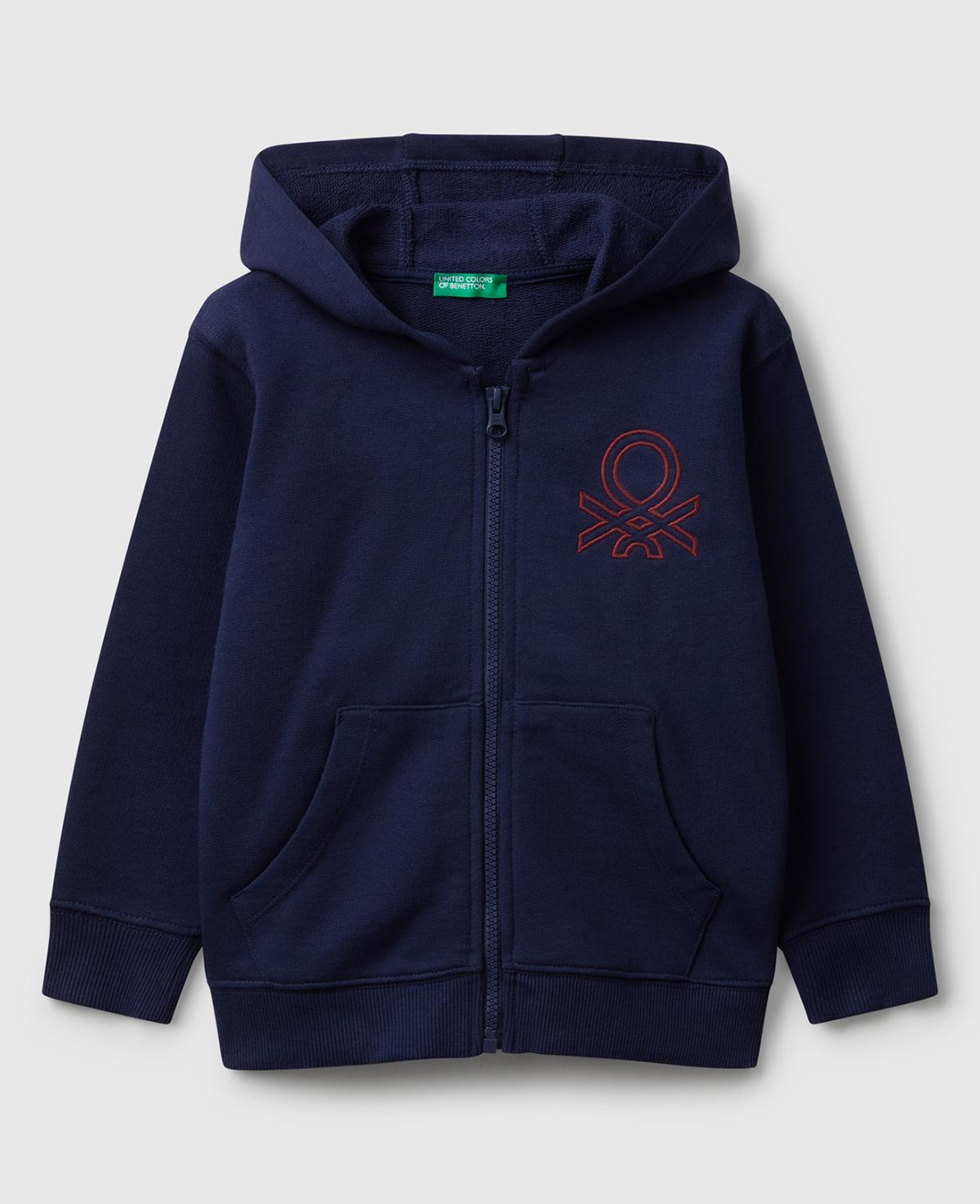 Erkek Çocuk Lacivert Önü Logo Baskılı Fermuarlı Kapüşonlu Sweatshirt