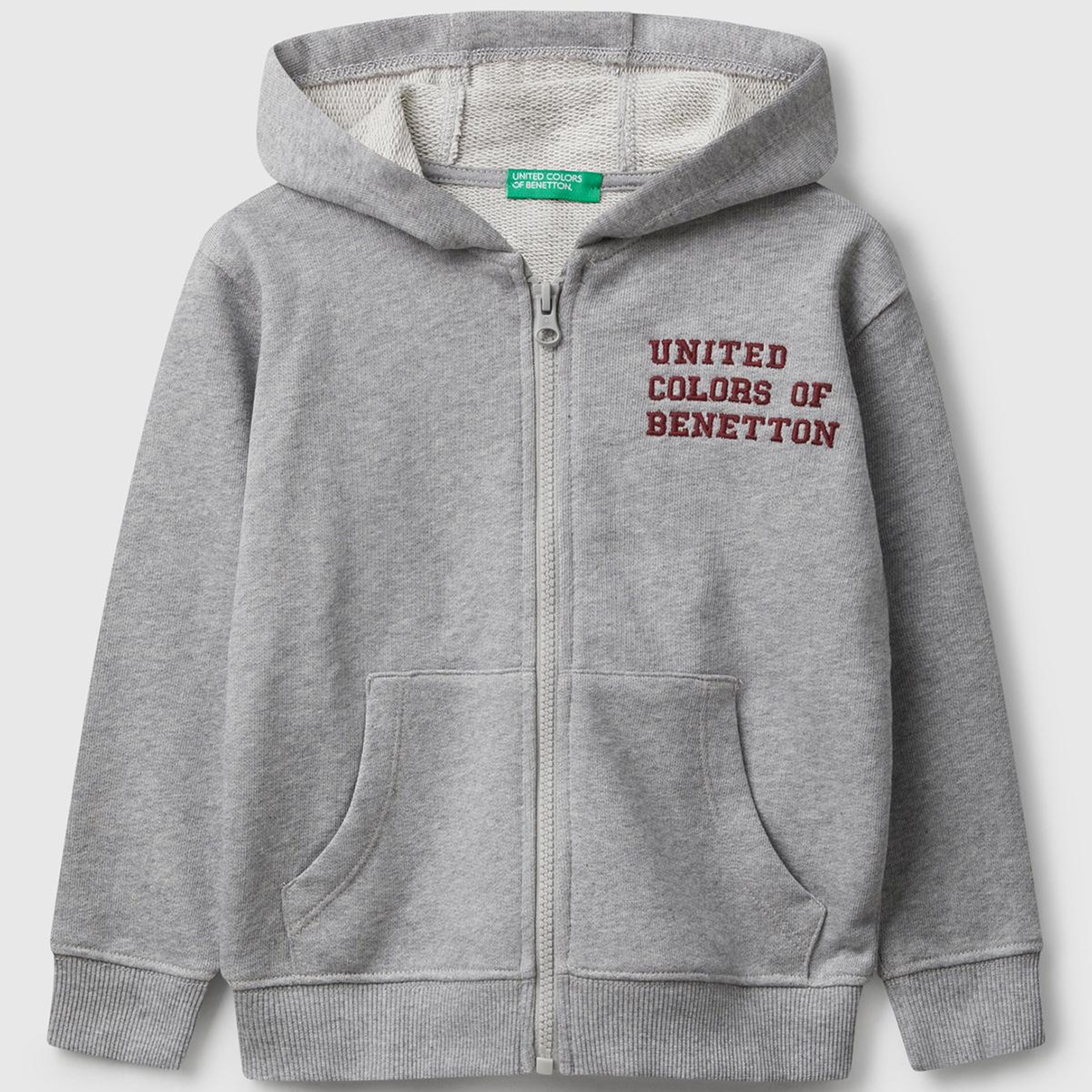 Erkek Çocuk Gri Melanj Önü Logo Baskılı Fermuarlı Kapüşonlu Sweatshirt