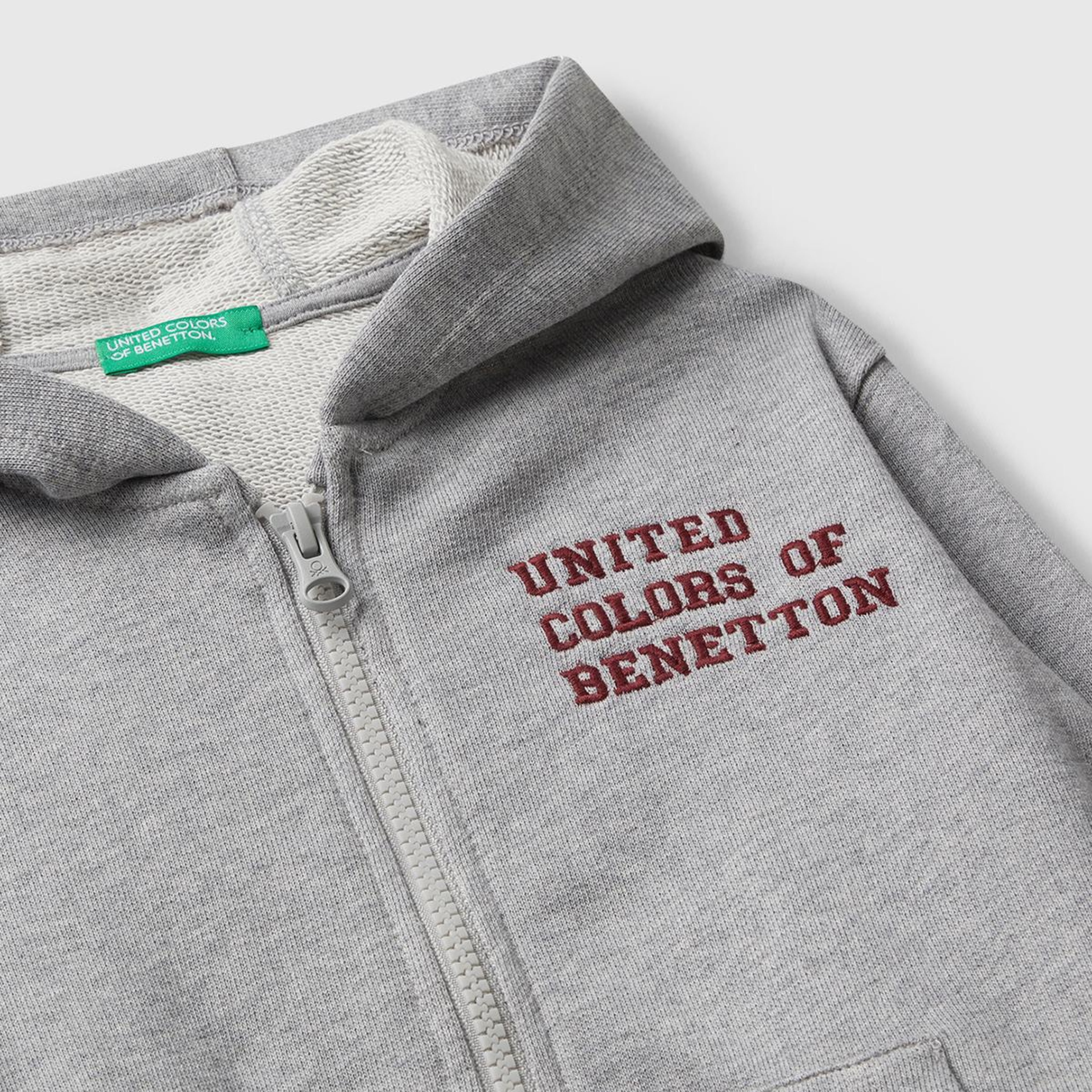 Erkek Çocuk Gri Melanj Önü Logo Baskılı Fermuarlı Kapüşonlu Sweatshirt