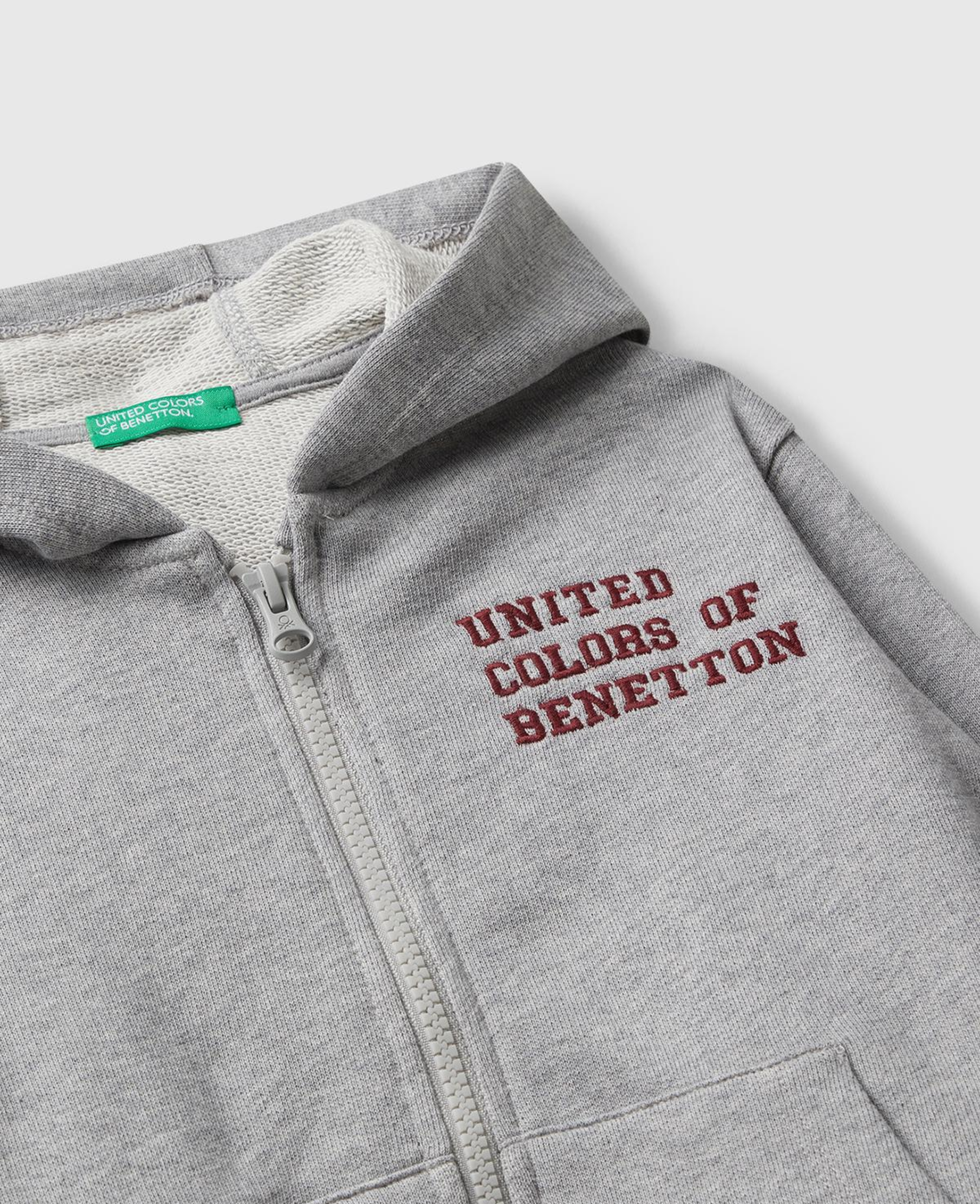 Erkek Çocuk Gri Melanj Önü Logo Baskılı Fermuarlı Kapüşonlu Sweatshirt