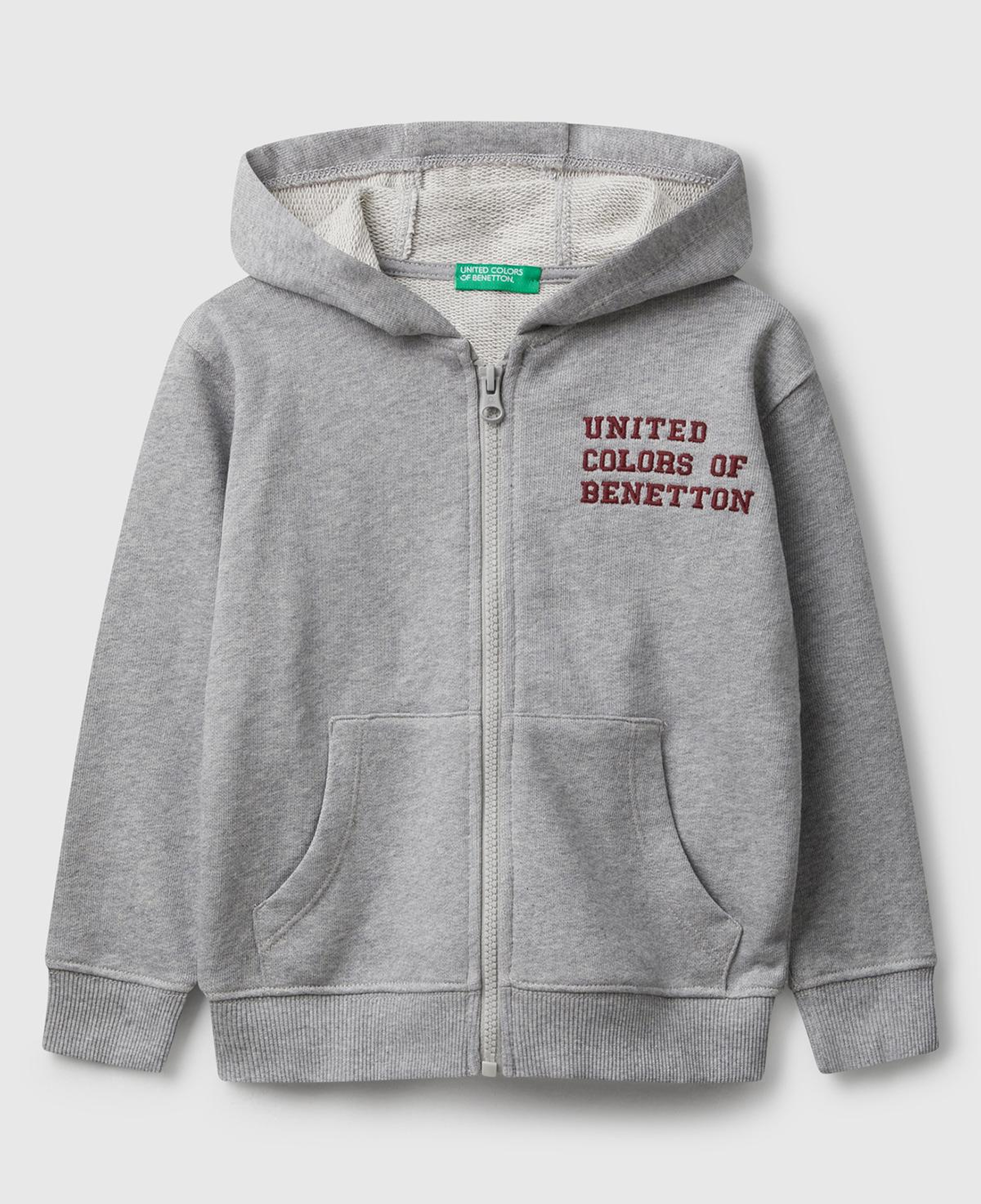 Erkek Çocuk Gri Melanj Önü Logo Baskılı Fermuarlı Kapüşonlu Sweatshirt