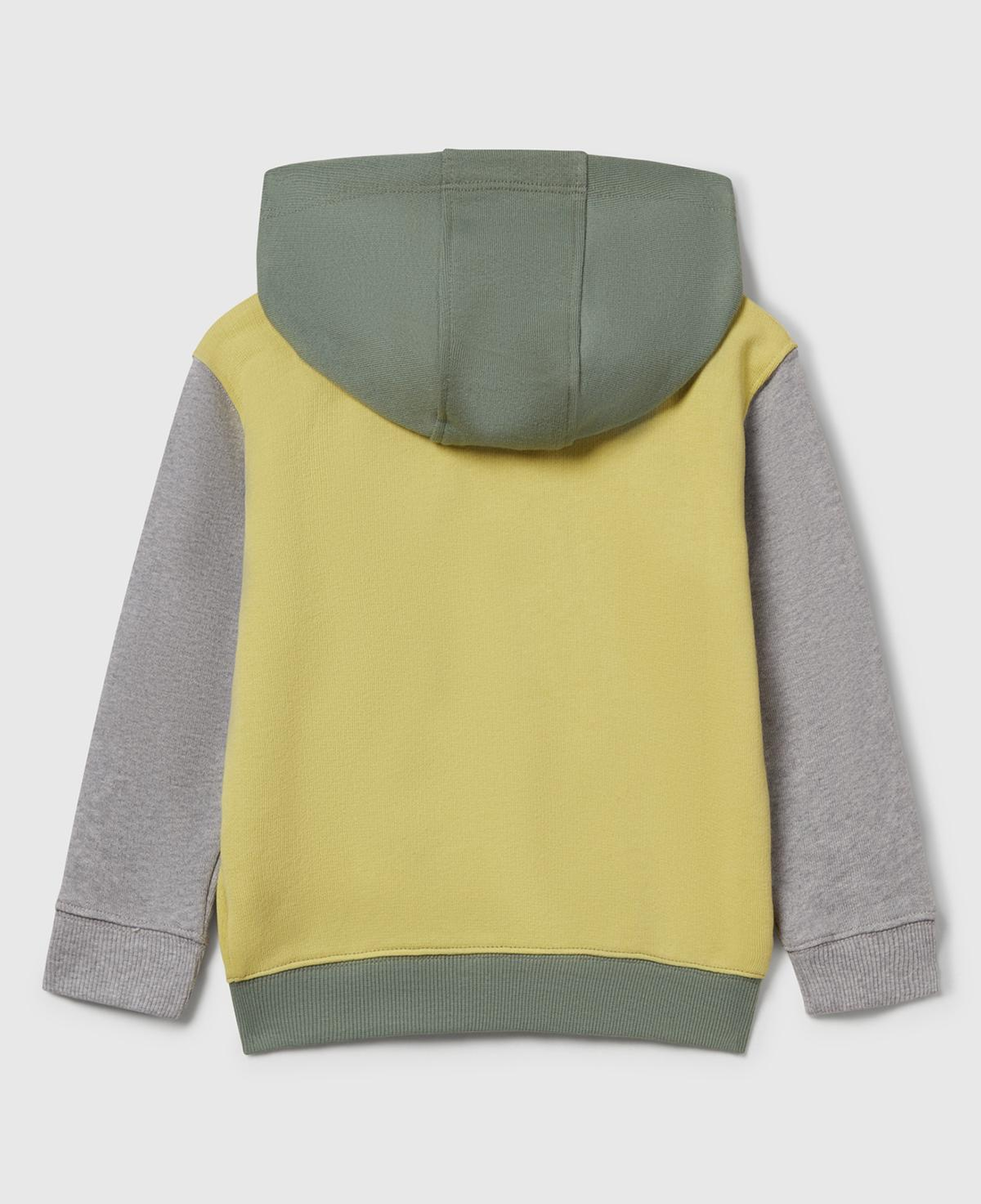 Erkek Çocuk Sarı-Gri Önü Logo Baskılı Fermuarlı Kapüşonlu Sweatshirt