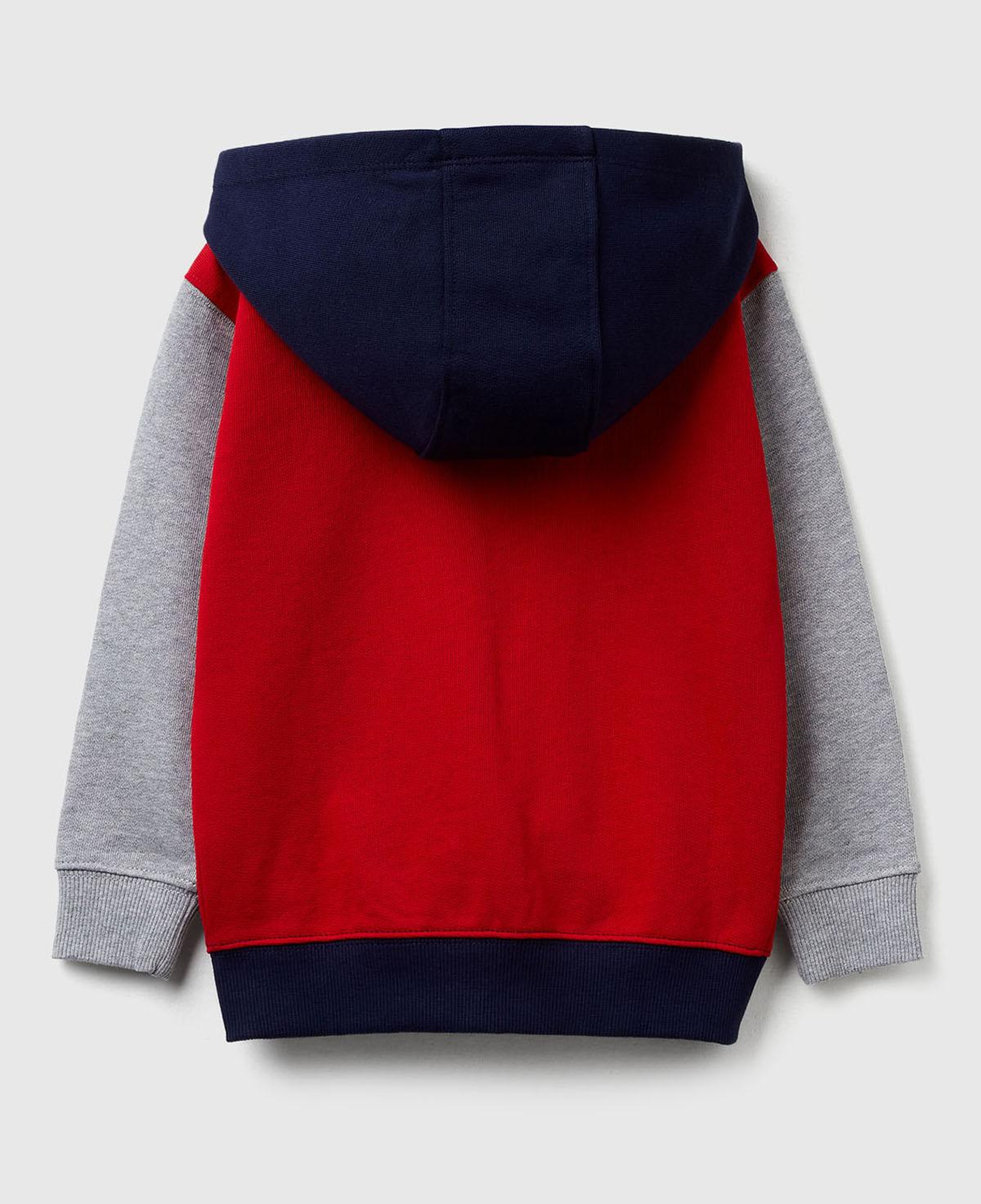 Erkek Çocuk Kırmızı-Gri Önü Logo Baskılı Fermuarlı Kapüşonlu Sweatshirt