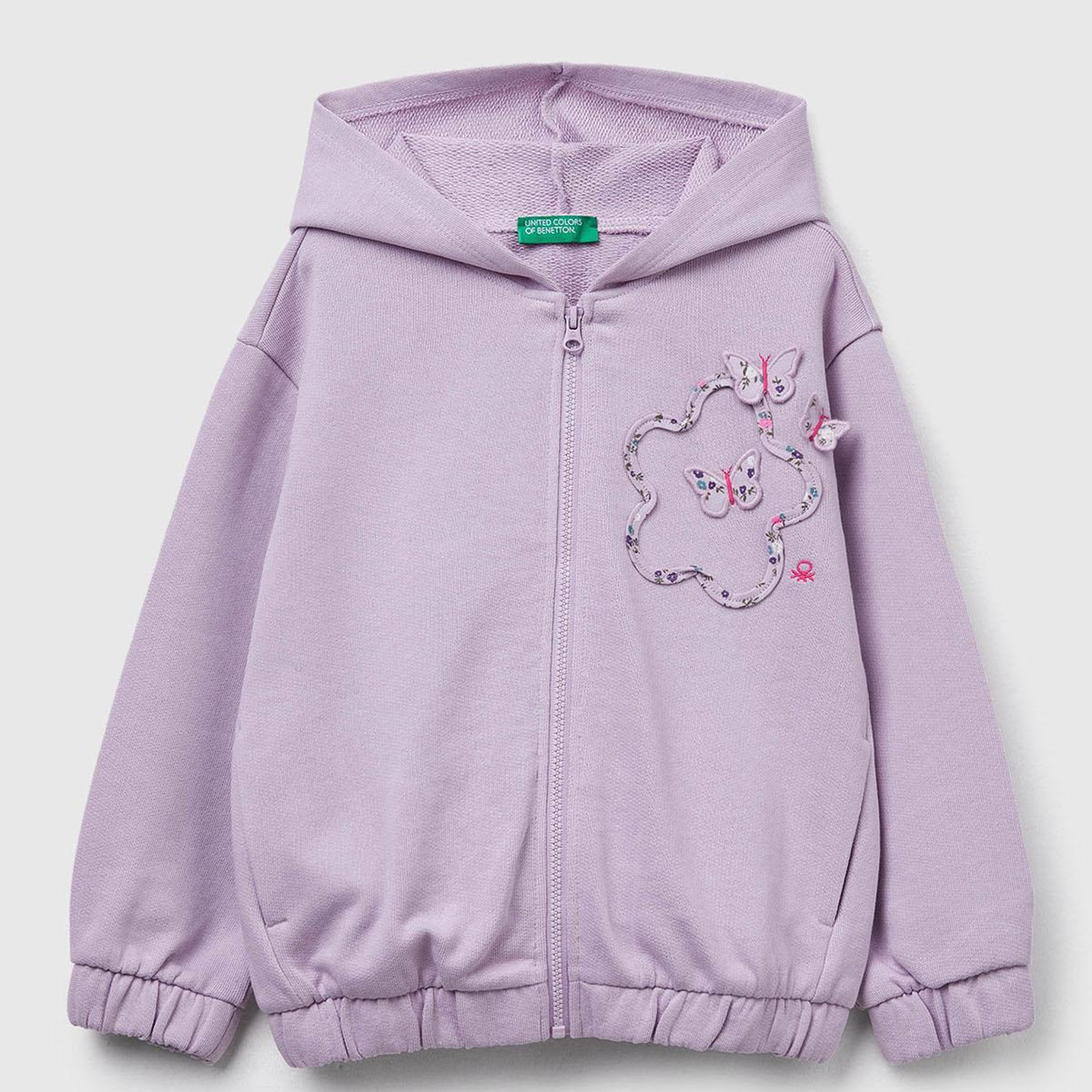 Kız Çocuk Lila Önü Aplikeli Fermuarlı Yan Cepli Kapüşonlu Sweatshirt