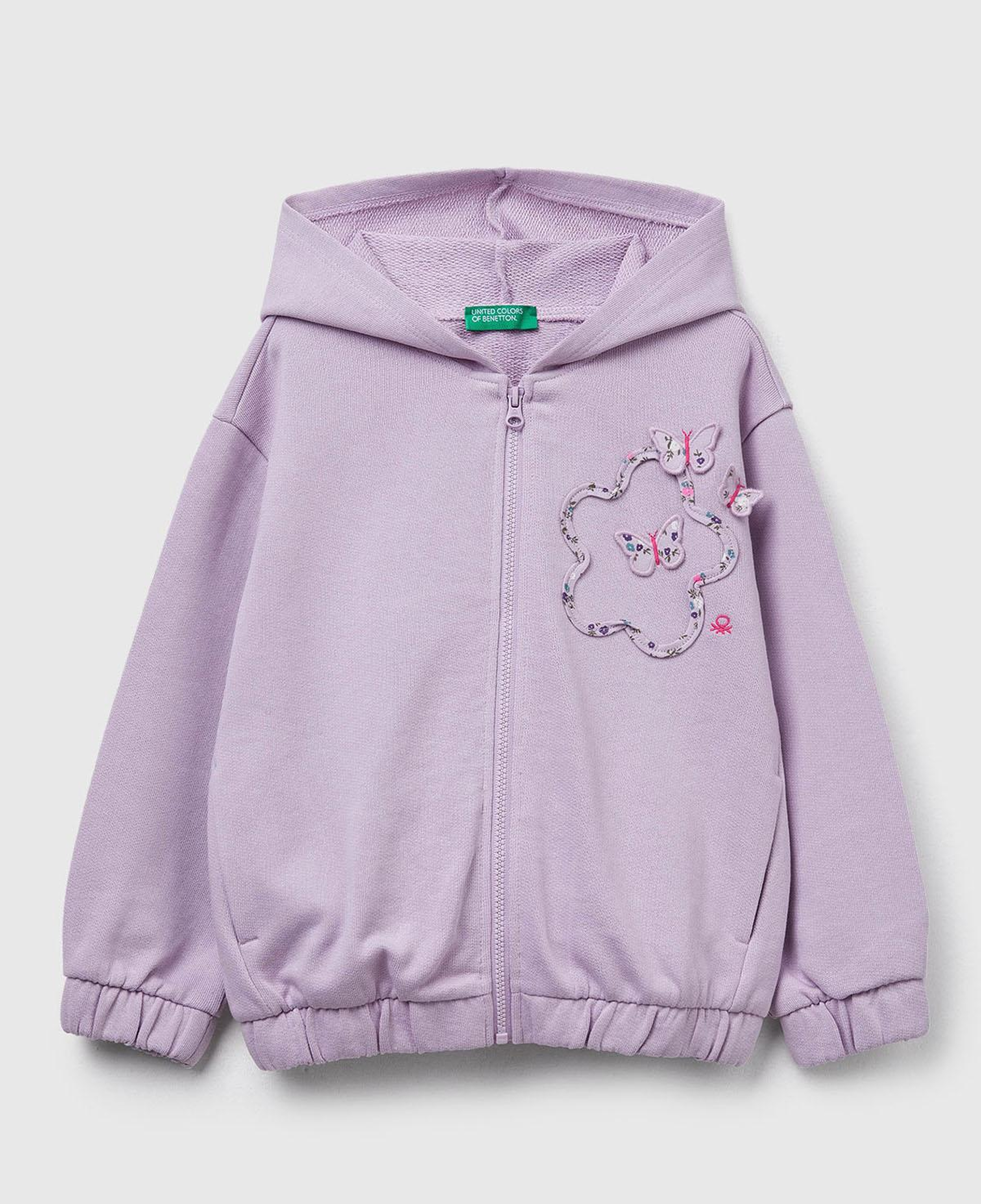 Kız Çocuk Lila Önü Aplikeli Fermuarlı Yan Cepli Kapüşonlu Sweatshirt